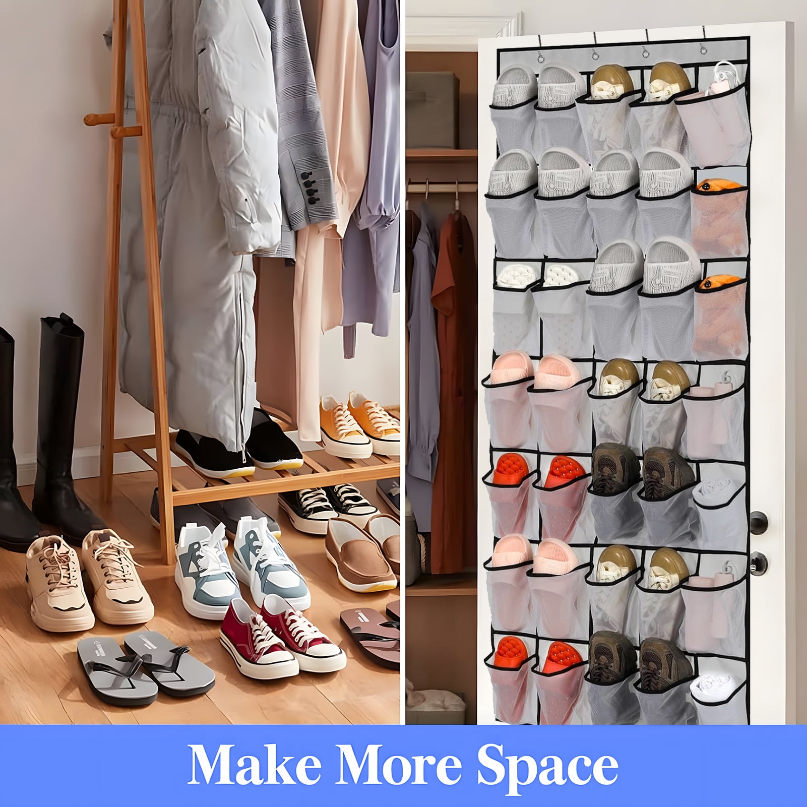 Aovky Over The Door Shoe Organizer, Hanging Closet Storage Rack with Breathable Mesh Pockets (Grey, 35 Pockets) 0br4b