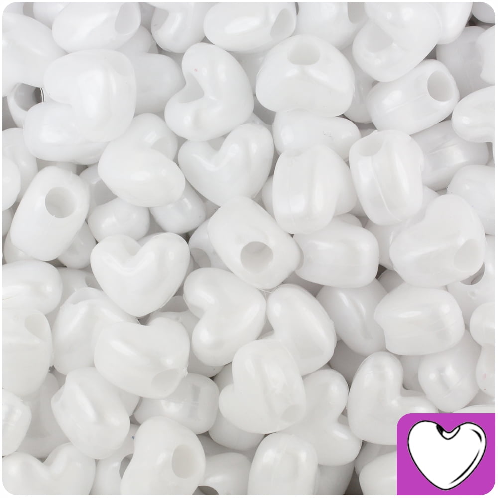 Beadtin White Pearl Heart Pony Beads Crafting Supplies (12mm, 250pcs) v1f71