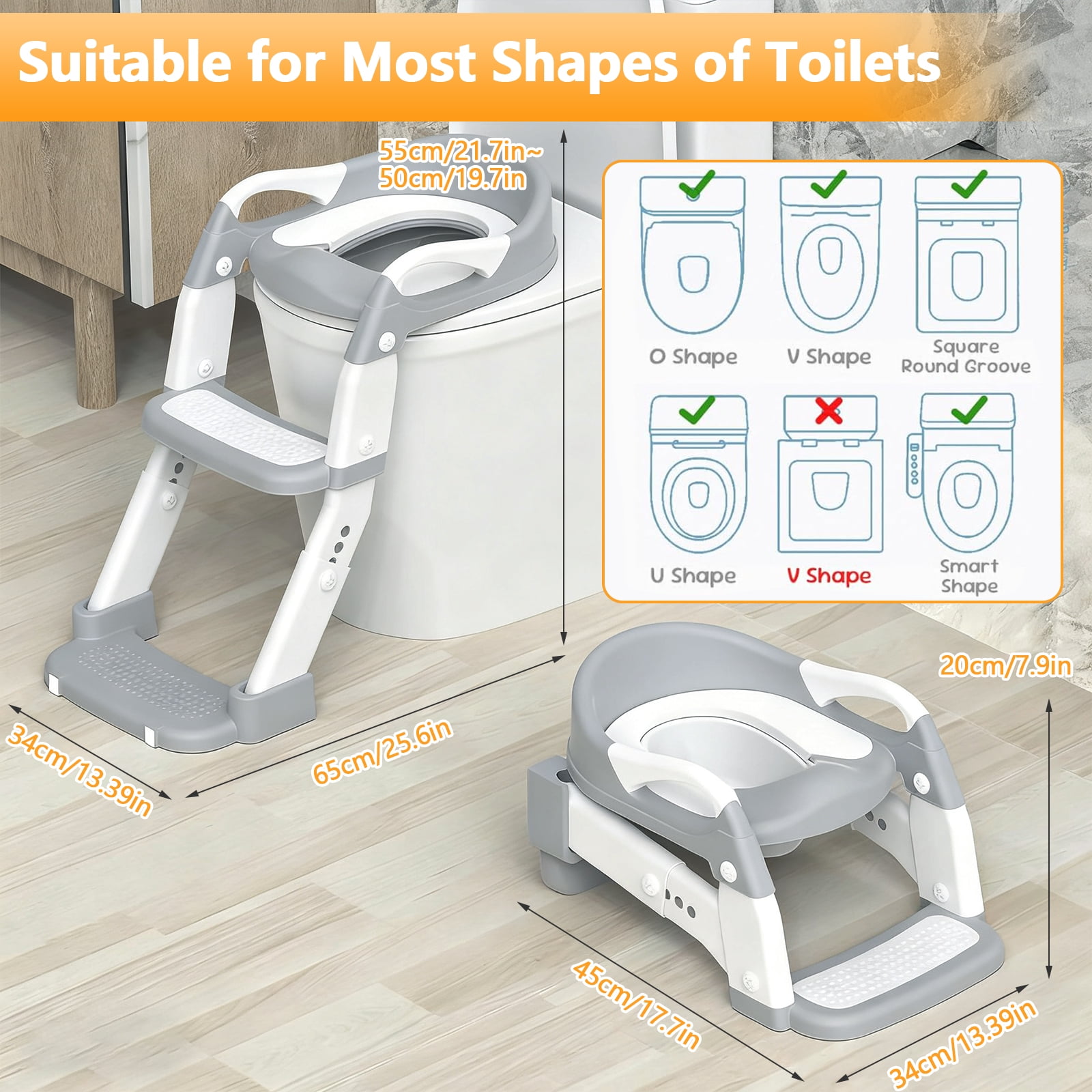 Gijjgole 3-in-1 Potty Training Seat with Step Stool Ladder, Adjustable Toddler Toilet Trainer with Splash Guard (Grey) 0ujaf