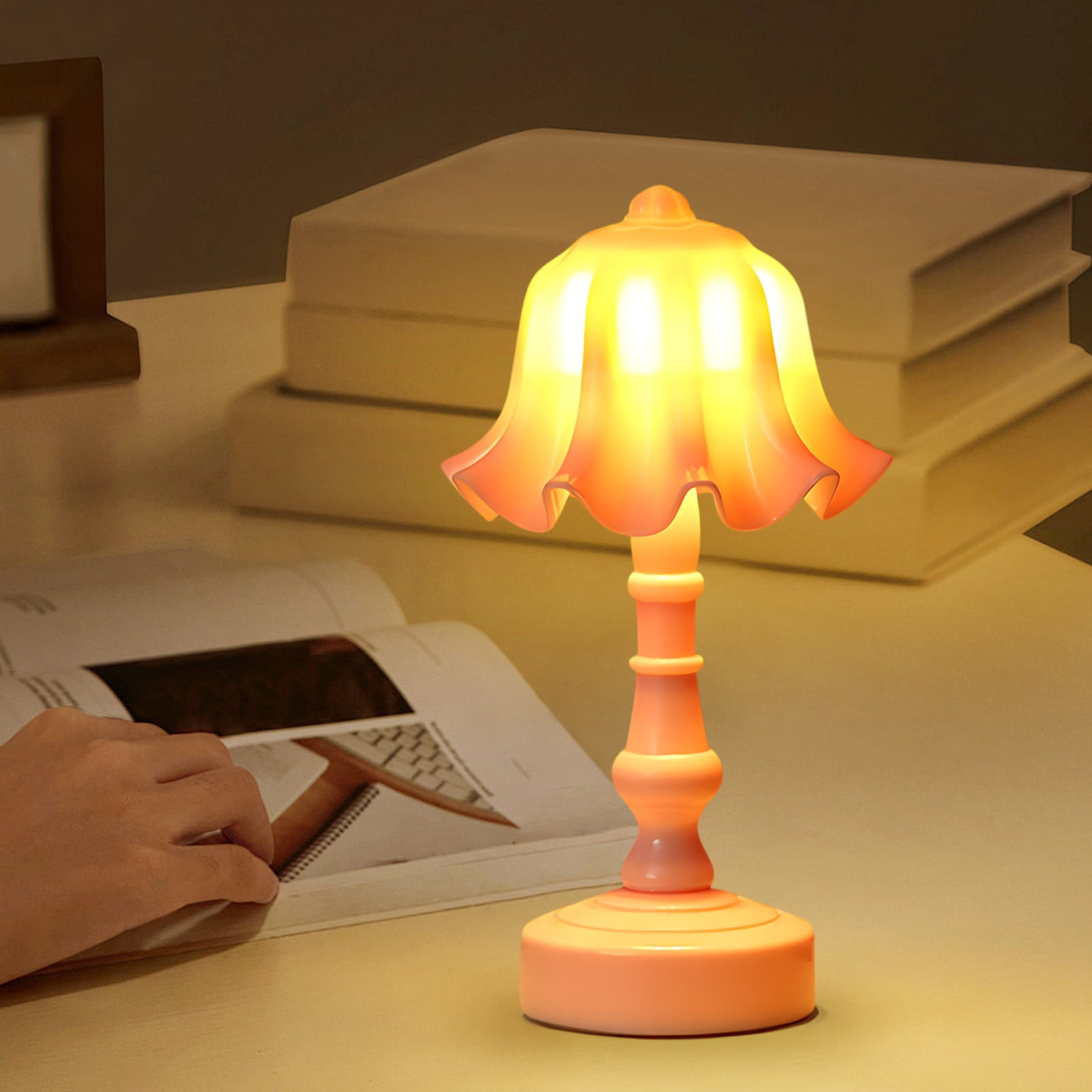 Utoimkio LED Table Lamp with Pleated Shade Flower Desk Light for Bedroom Living Room (Pink, 12 in) cut2k