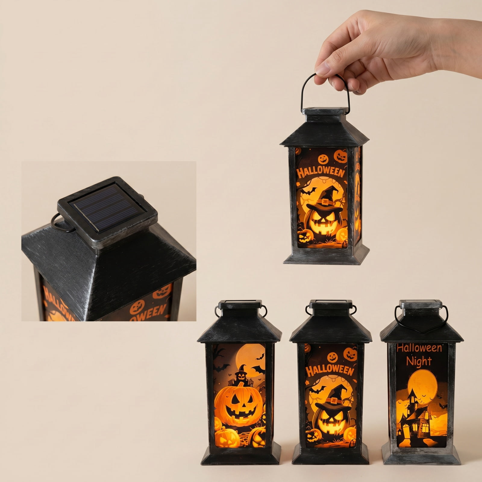 TrdSipl Halloween Solar Lantern Outdoor Decor, Iron Jack-o'-Lantern Light with Warm Amber Glow (Black, 11 in) jqeow