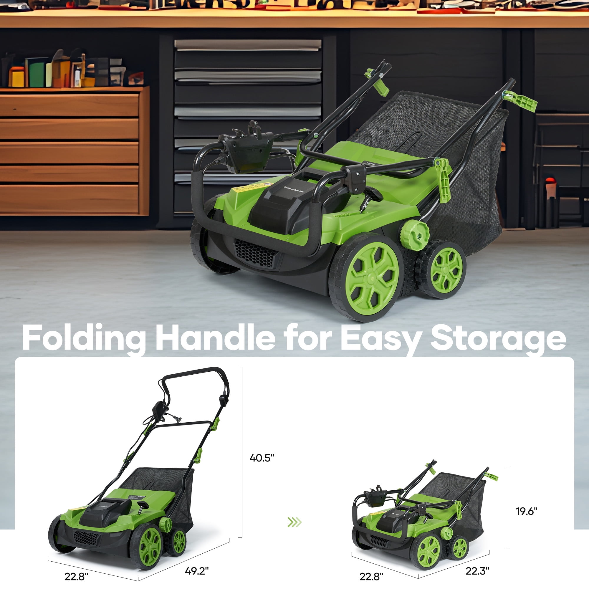 GASKY 15-inch Electric Dethatcher and Scarifier, 15A Lawn Care Tool with 5-Position Depth Adjustment (Green, 15 in) s3l4f