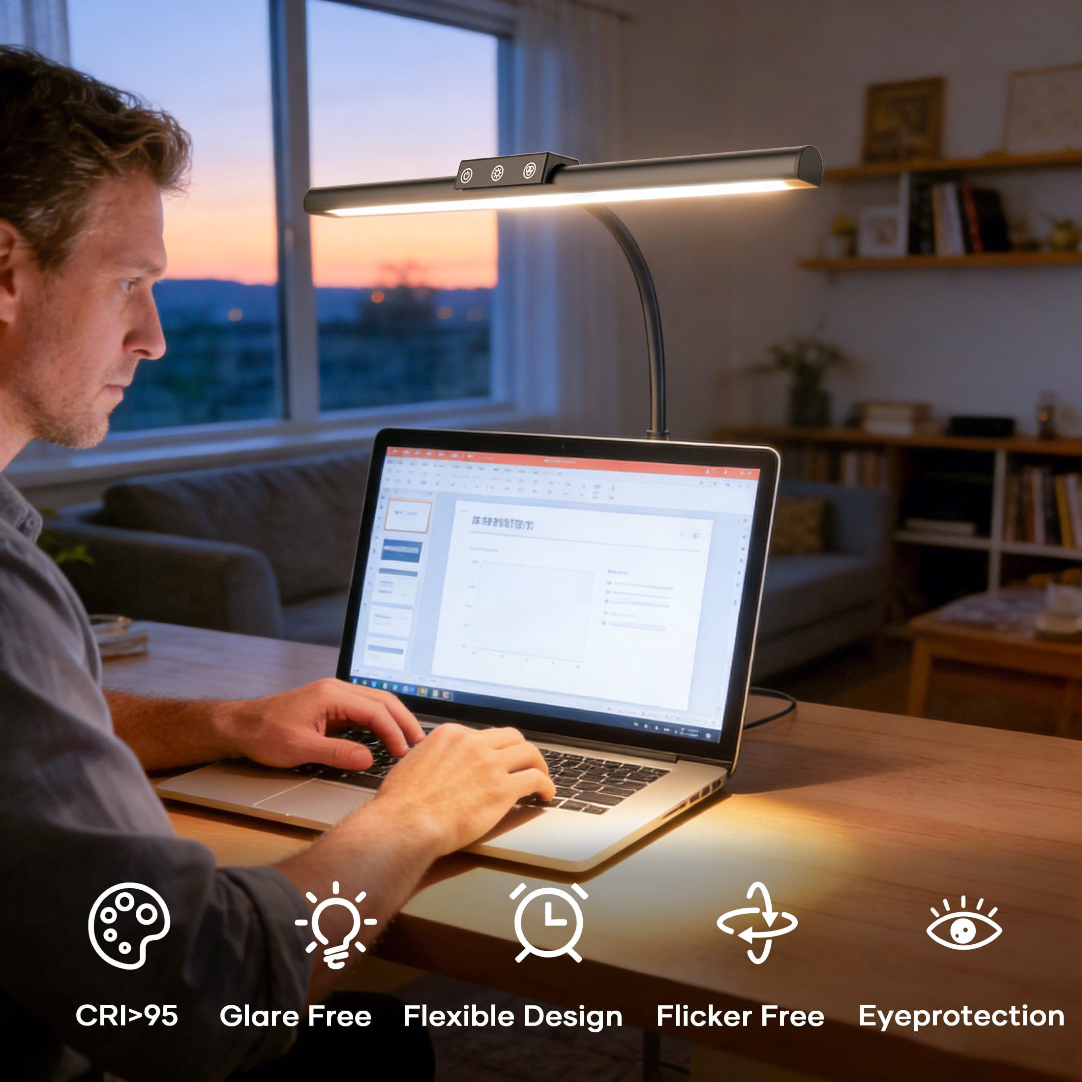 ORFELD LED Desk Lamp with Clamp, Stepless Dimming, Flexible Gooseneck for Office & Home (Black, 17 in) flcx4