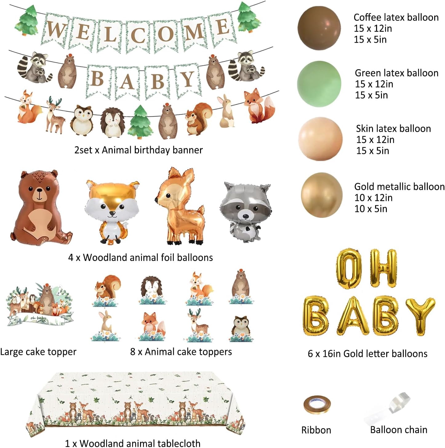Finypa Woodland Animal Baby Shower Decoration Set (128 Pieces) lgtew