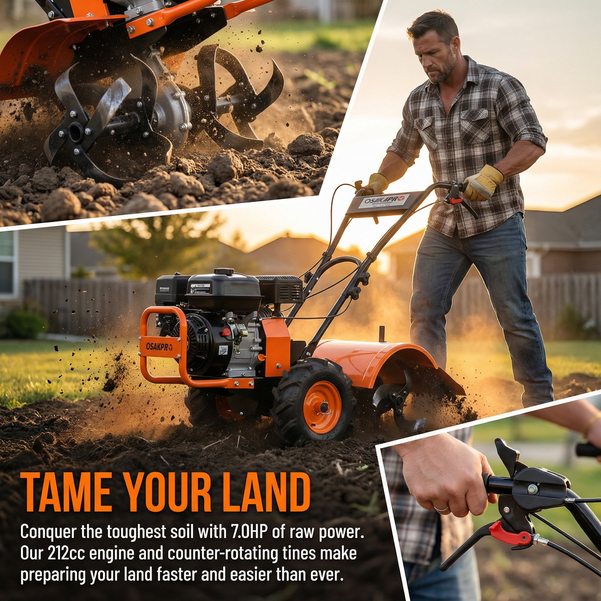 OTTO Heavy Duty Rear Tine Tiller 212cc Gas Powered Cultivator (20 in W x 8 in D, 13 in Tires) 0tgca
