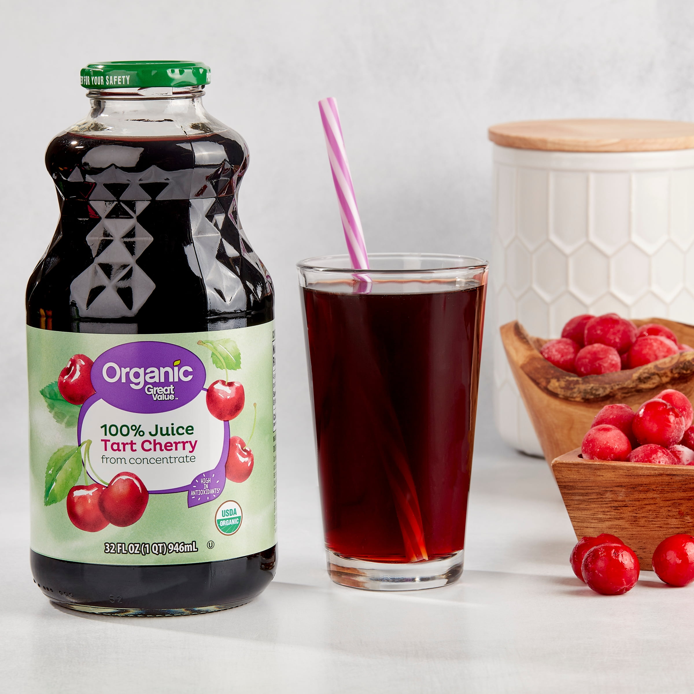 Great Value Organic Tart Cherry Juice, Antioxidant-Rich Fruit Drink (32 fl oz) gc2ip