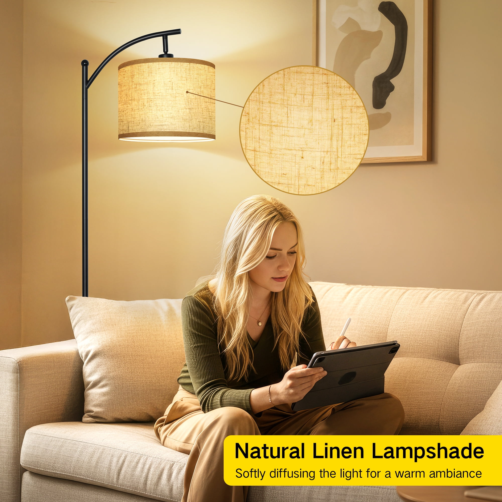 Outon Floor Lamp with Side Table, Dimmable LED Standing Lamp with USB-C Charging Port and Storage Shelf (Walnut, 61.4 in) 01dv6