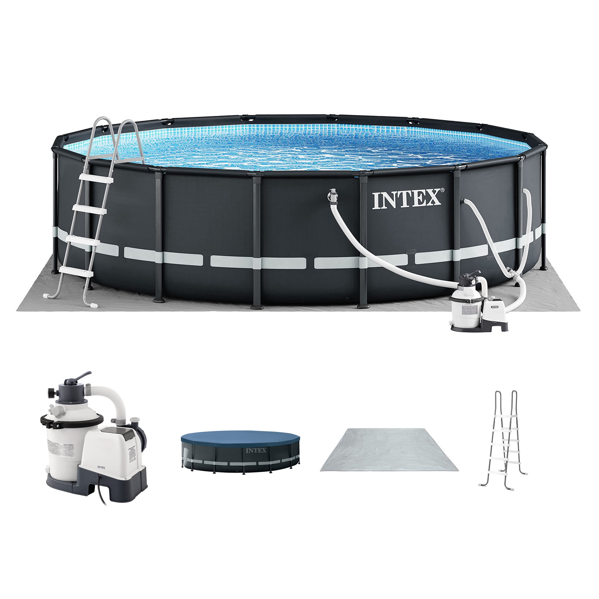 Intex Ultra XTR Above Ground Swimming Pool Set with Filter Pump (Gray, 14 ft x 42 in) knk28