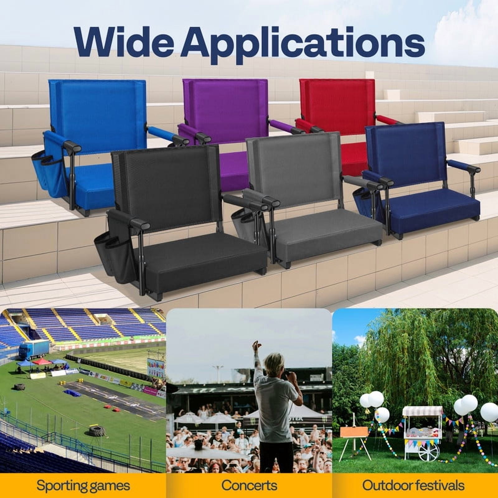 SPECSTAR Stadium Seat with Back Support and Cushion (Black, 18.1 in x 14.0 in) 1ot4a