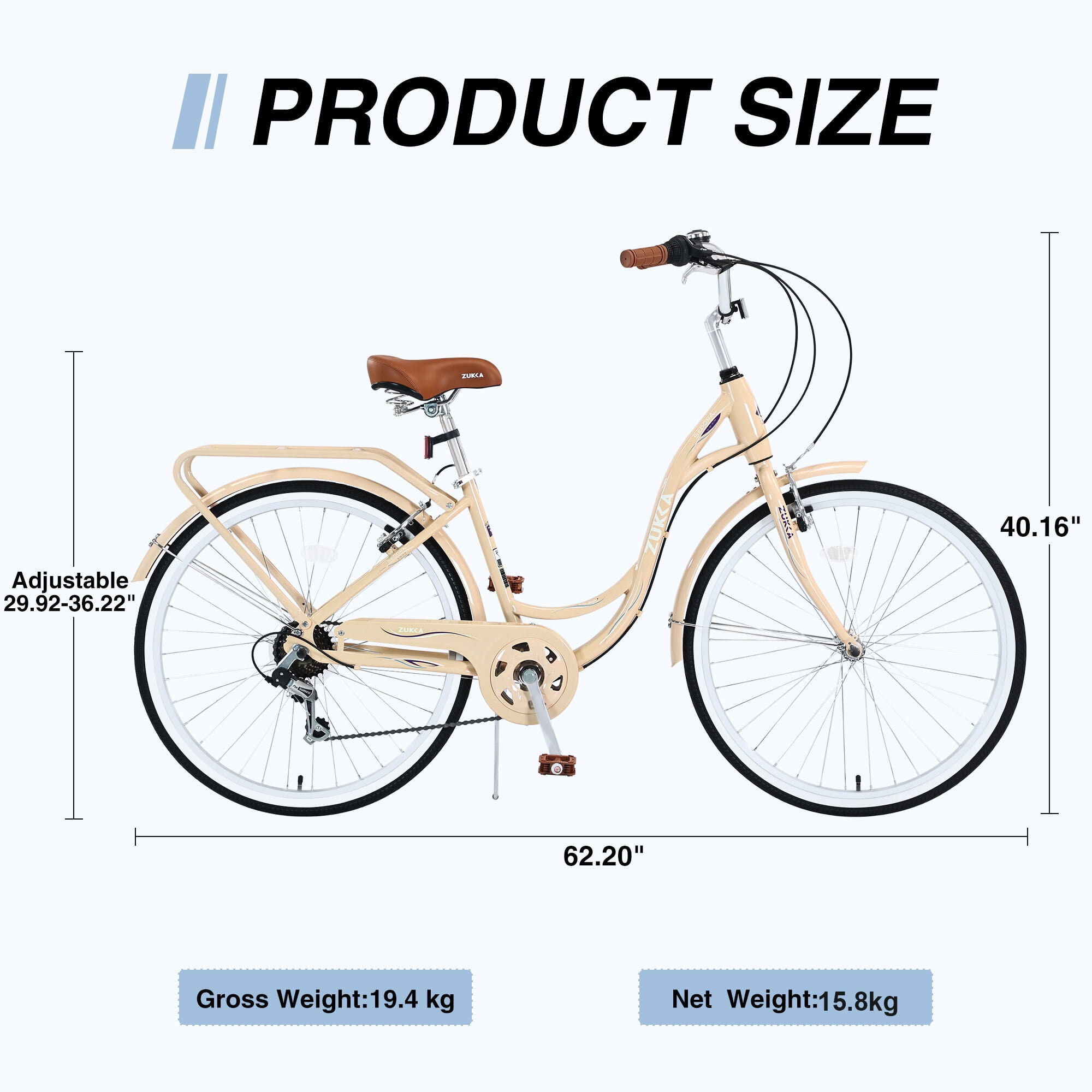 PuppyCheer 7-Speed Mountain Bike, Steel Frame Hybrid Commuter Bicycle (Beige, 24 in) esw6a