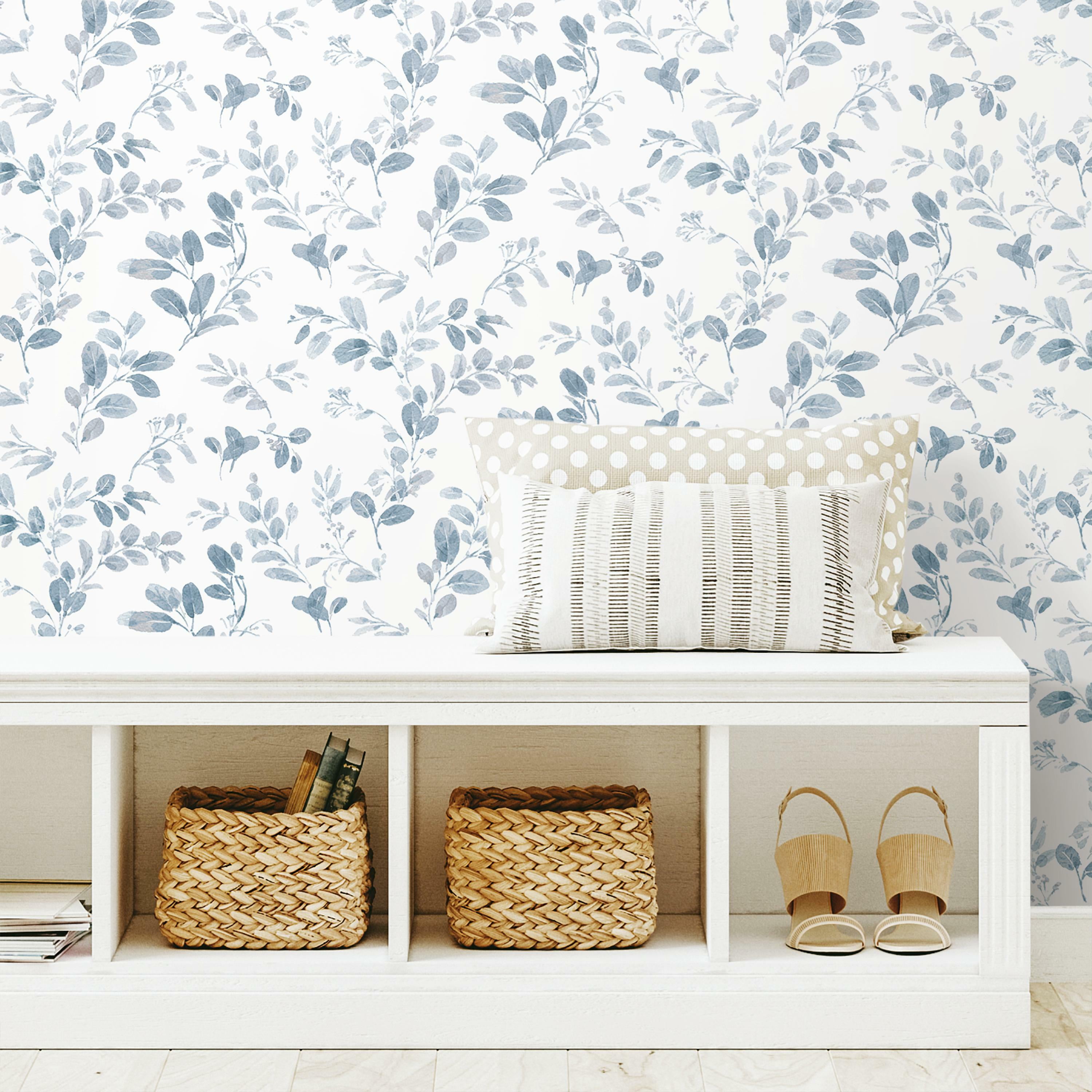 RoomMates Dancing Leaves Peel and Stick Wallpaper (Blue, 20.5 in x 18 ft) az45p