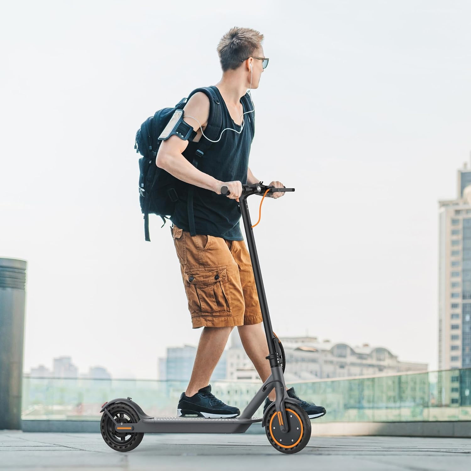 PORORO Foldable Electric Scooter for Adults, 350W Motor, 19 MPH Max Speed, Dual Braking System (Orange, 8.5 in Solid Tires) rgk00