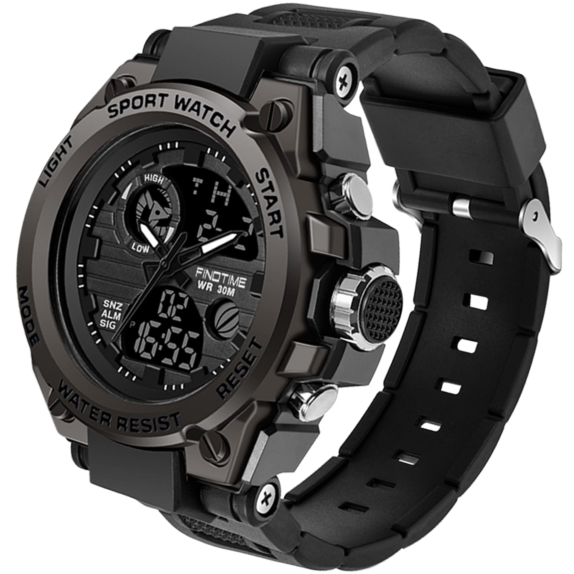 Findtime Men's Military Tactical Digital Analog Watch Waterproof Outdoor Sports Wristwatch (Black, 2 in) v3kwd