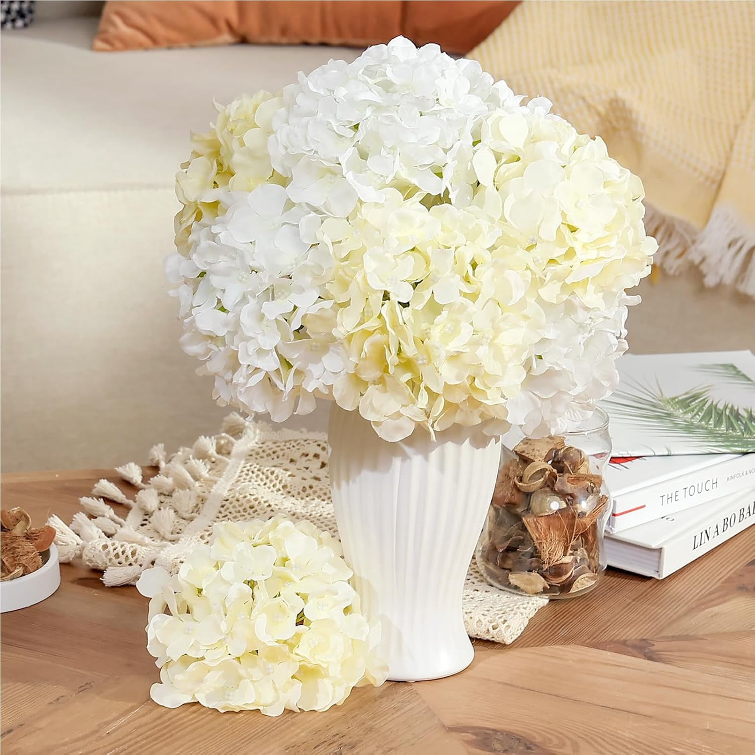 Auihiay Artificial Hydrangea Flowers for Wedding Decor and DIY Floral Arrangements (Champagne, 10-Pack, 7 in Blooms) 1koj6
