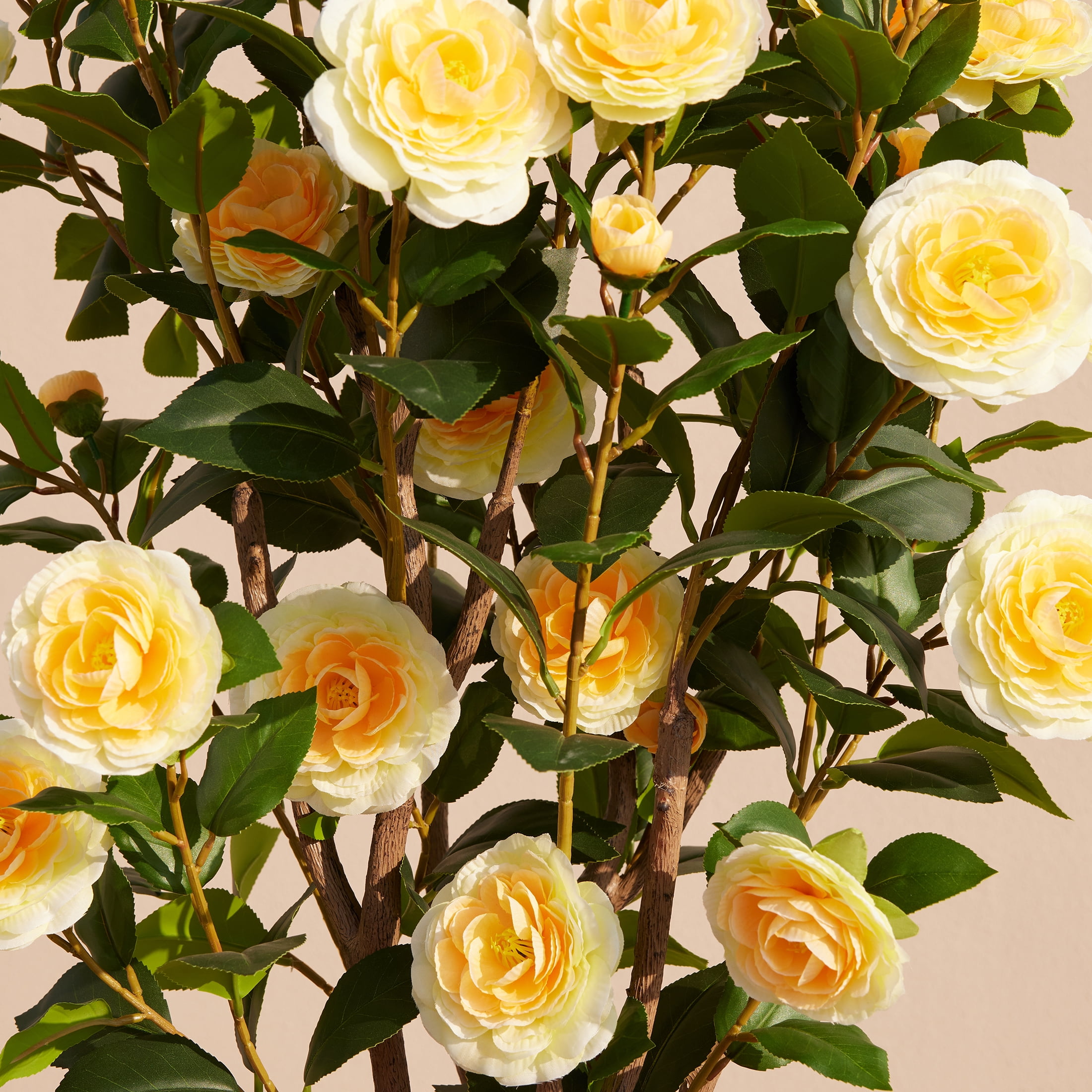 DR.Planzen Artificial Camellia Tree with 27 Yellow Flowers and 252 Leaves (3 ft) toy7j