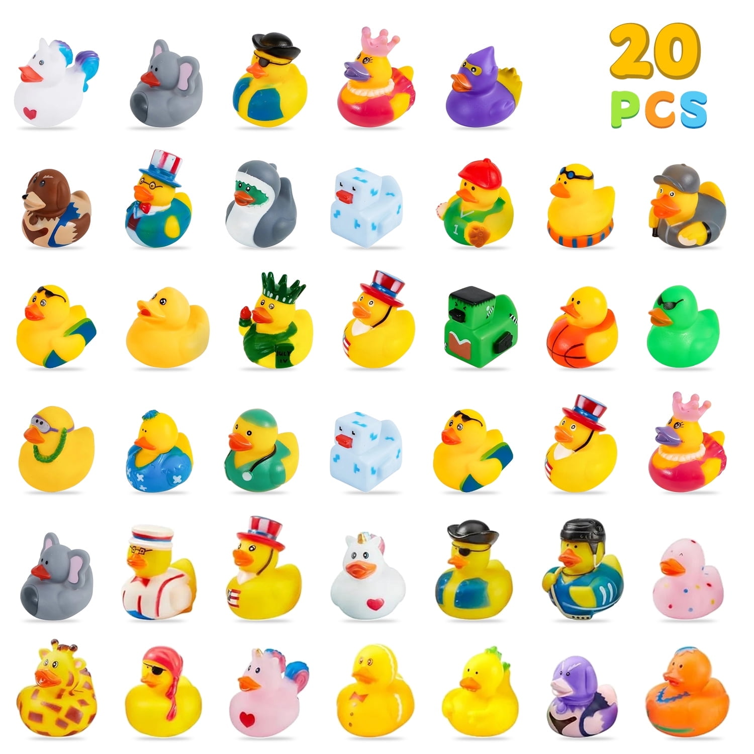 Rirool Assorted Rubber Ducks for Kids Bath Toys, Floating Mini Duckies for Party Favors (Multicolor, 20 Pack) w8gg3