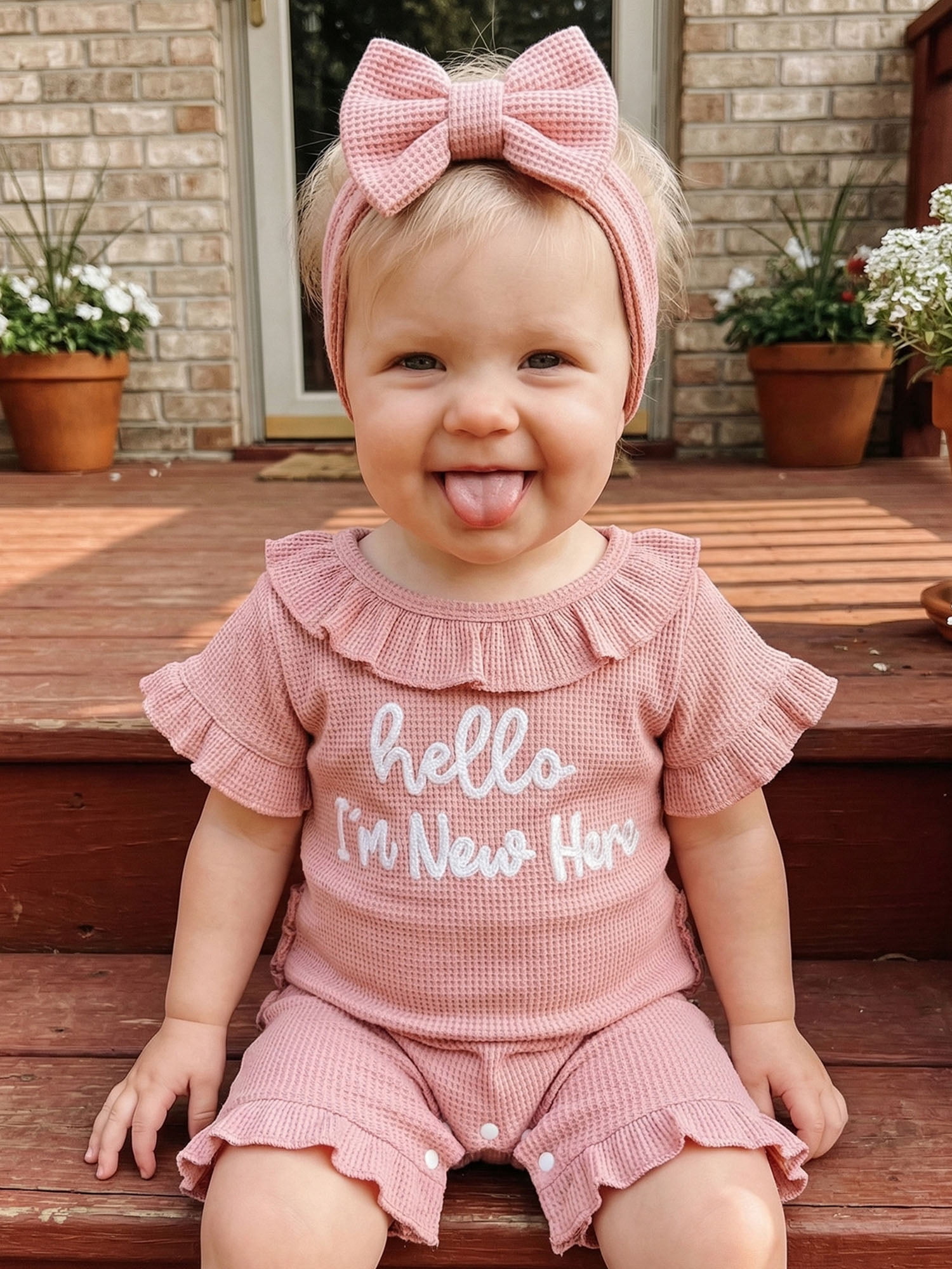 BemeyourBBs Newborn Baby Girl Summer Romper and Headband Set (Pink, Preemie) vm8b2