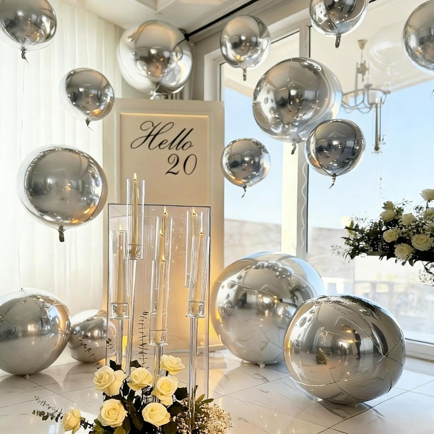 Generic 4D Metallic Silver Sphere Foil Balloons (Assorted Sizes, 12 Pack) welyz