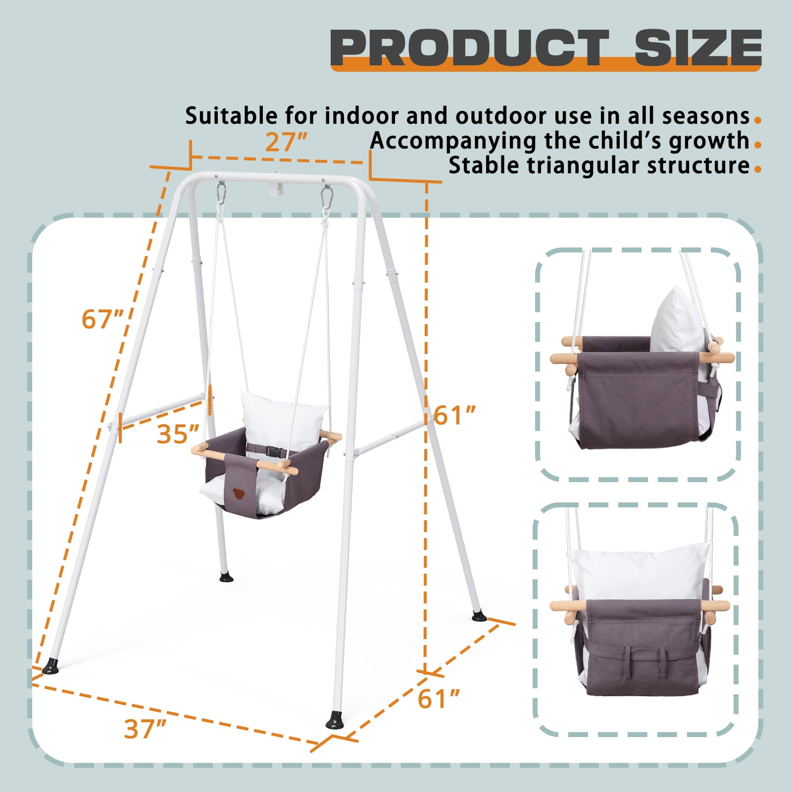 G TALECO GEAR Toddler Swing Set with Canvas Cushion Seat, Indoor and Outdoor Baby Playset (Gray, 1 Set) w4xor