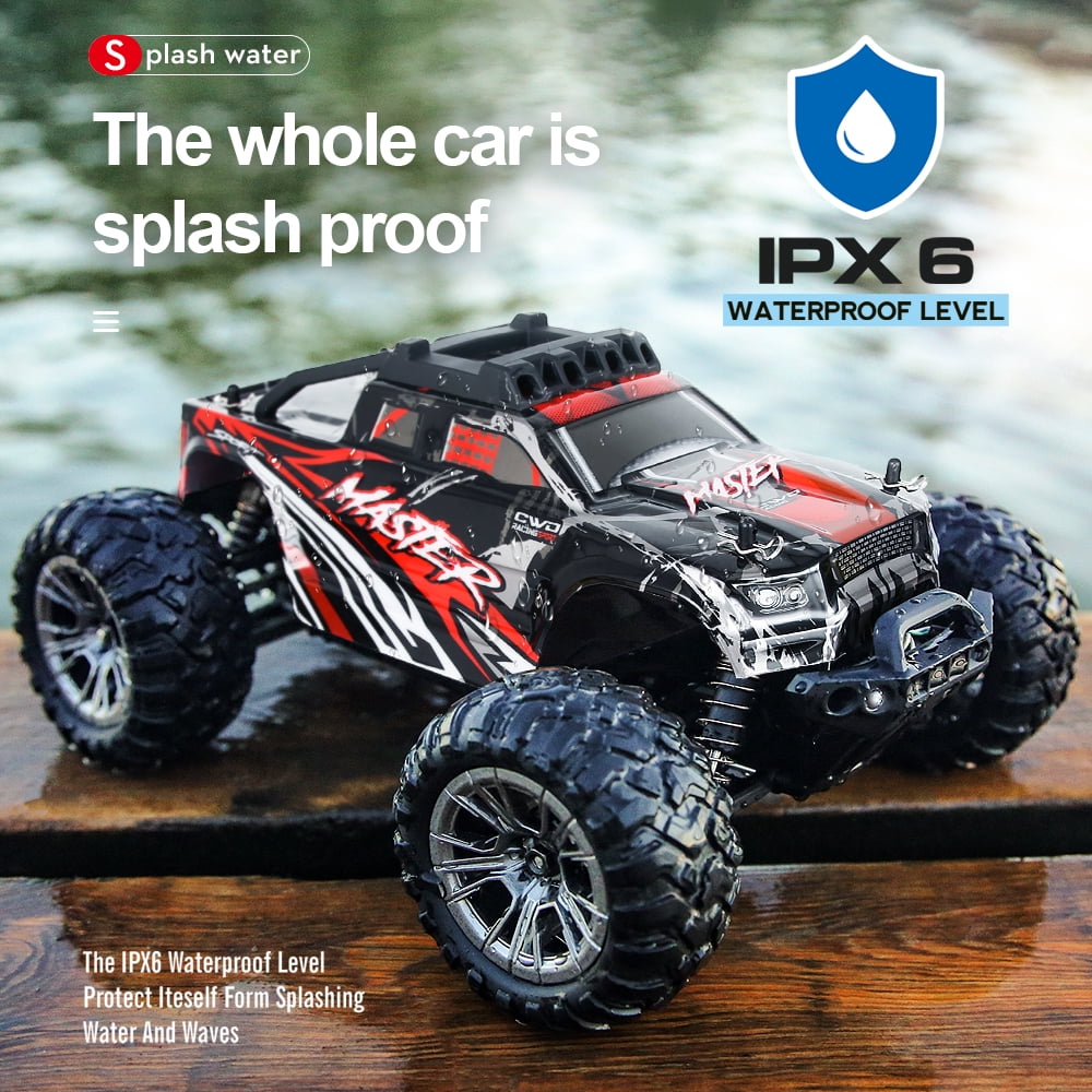 TZDZRC 1/16 Scale 4WD High-Speed RC Racing Truck, Off-Road All-Terrain Vehicle with 2 Rechargeable Batteries (Red, 12.6 x 9.4 x 5.9 in) v2nvk