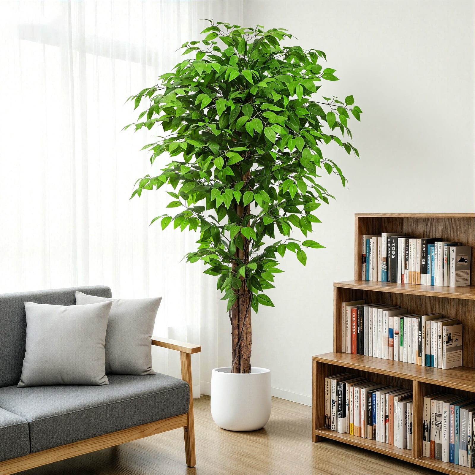 Keeplush Artificial Ficus Tree, Realistic Silk Faux Plant for Indoor and Outdoor Decor (Green, 6 ft) gztq8