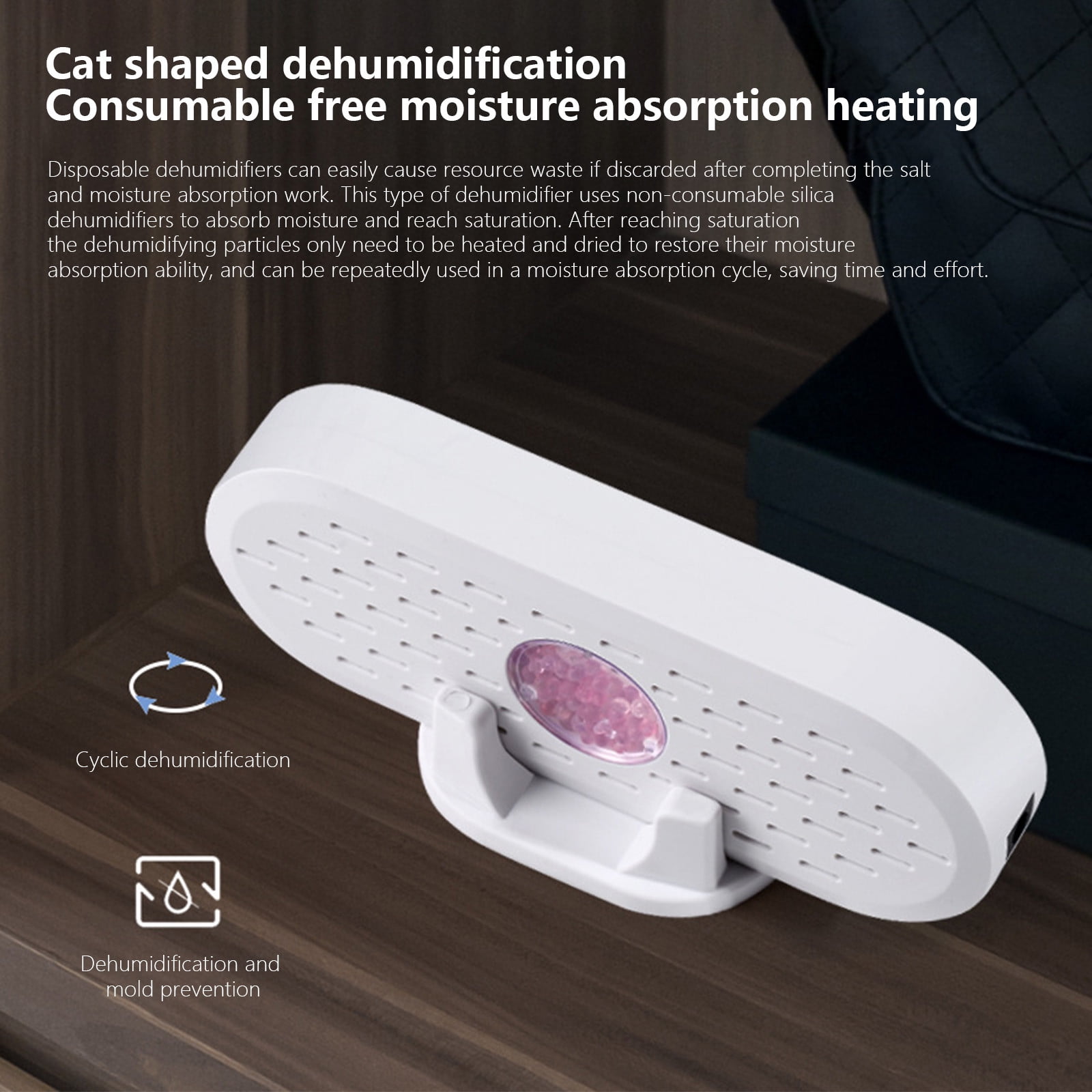 YUNAFFT Mini Dehumidifier Portable Rechargeable Moisture Absorber for Closets and Cabinets (White, 6.3 in) 17gh4