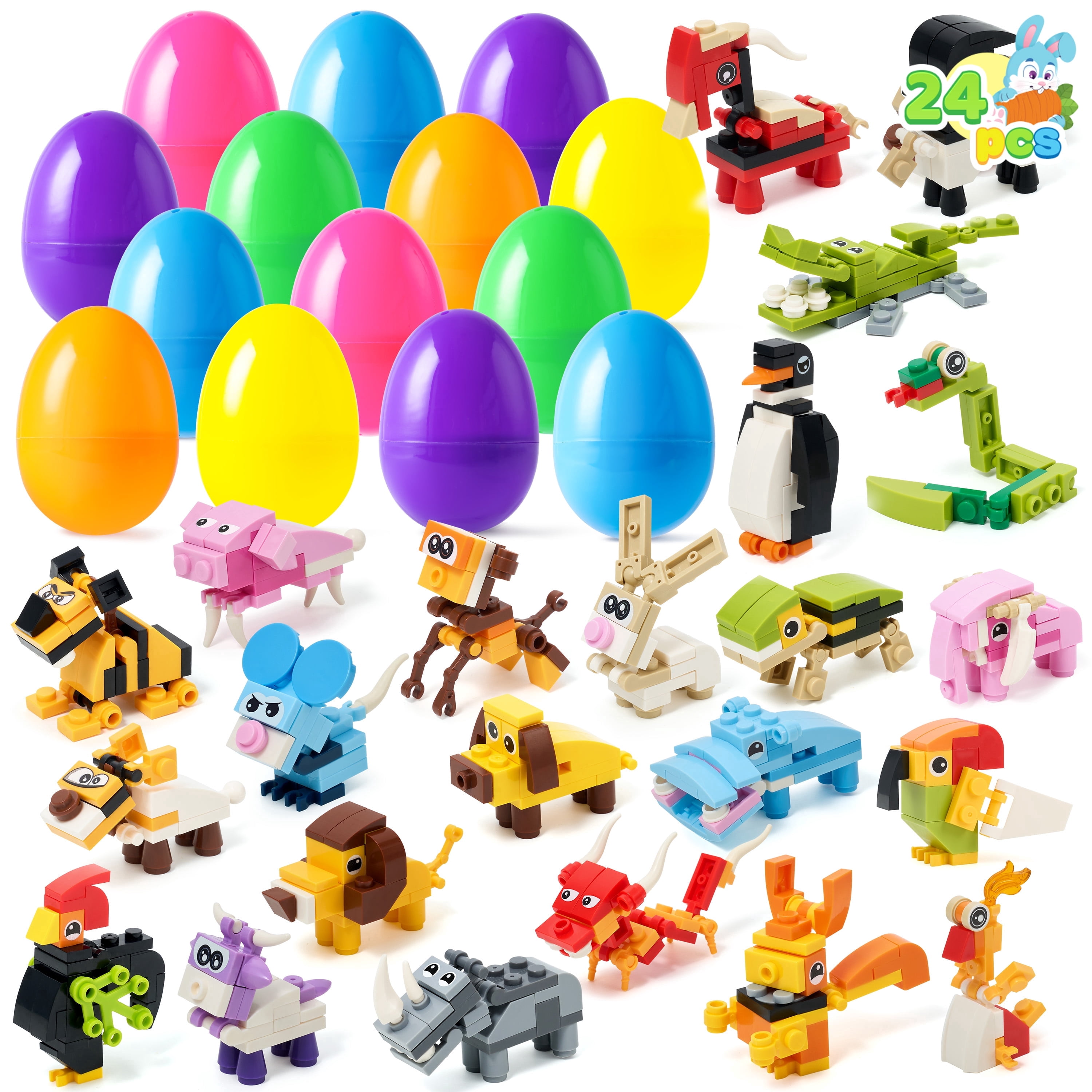 Joyfy Prefilled Easter Eggs with Animal Building Blocks, Educational STEM Toy Set for Kids (24 Pack, 3.23 in) ca78t
