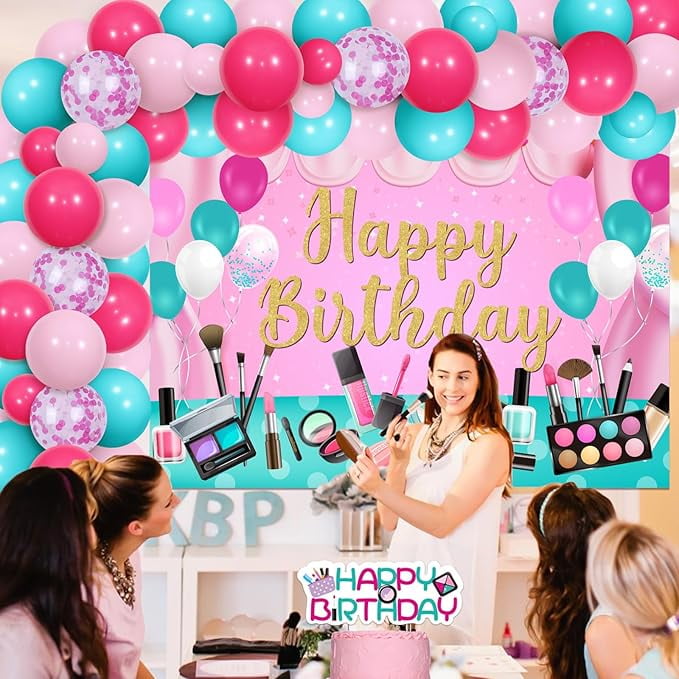 Generic Spa Birthday Party Decorations Set Makeup Themed Backdrop Balloon Garland Arch Kit (Red, 68 Piece Set) thmkb