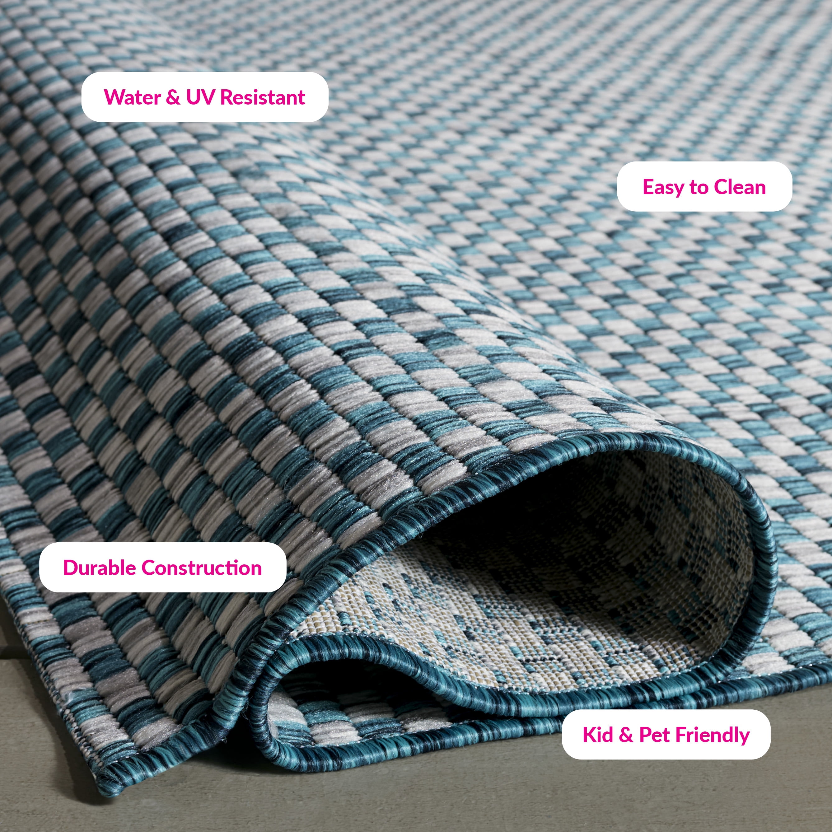 Safavieh Courtyard Blair Checkered Indoor/Outdoor Area Rug (Turquoise/Light Grey, 2 ft x 3.58 ft) d9t69