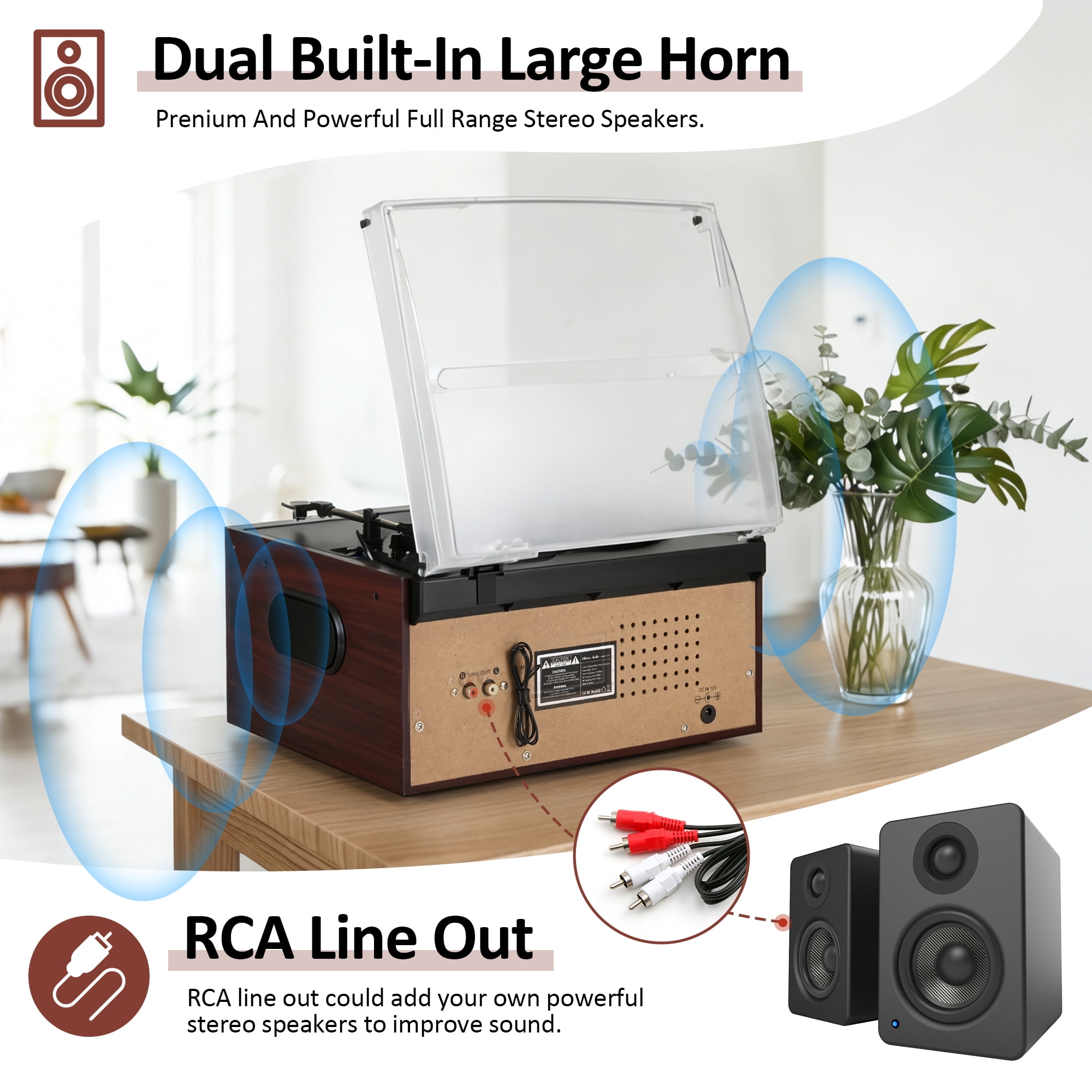 RetroAudio 10-in-1 Vintage Turntable System with Bluetooth, CD, Cassette, AM/FM Radio, and USB Recording (Red) 6i40e