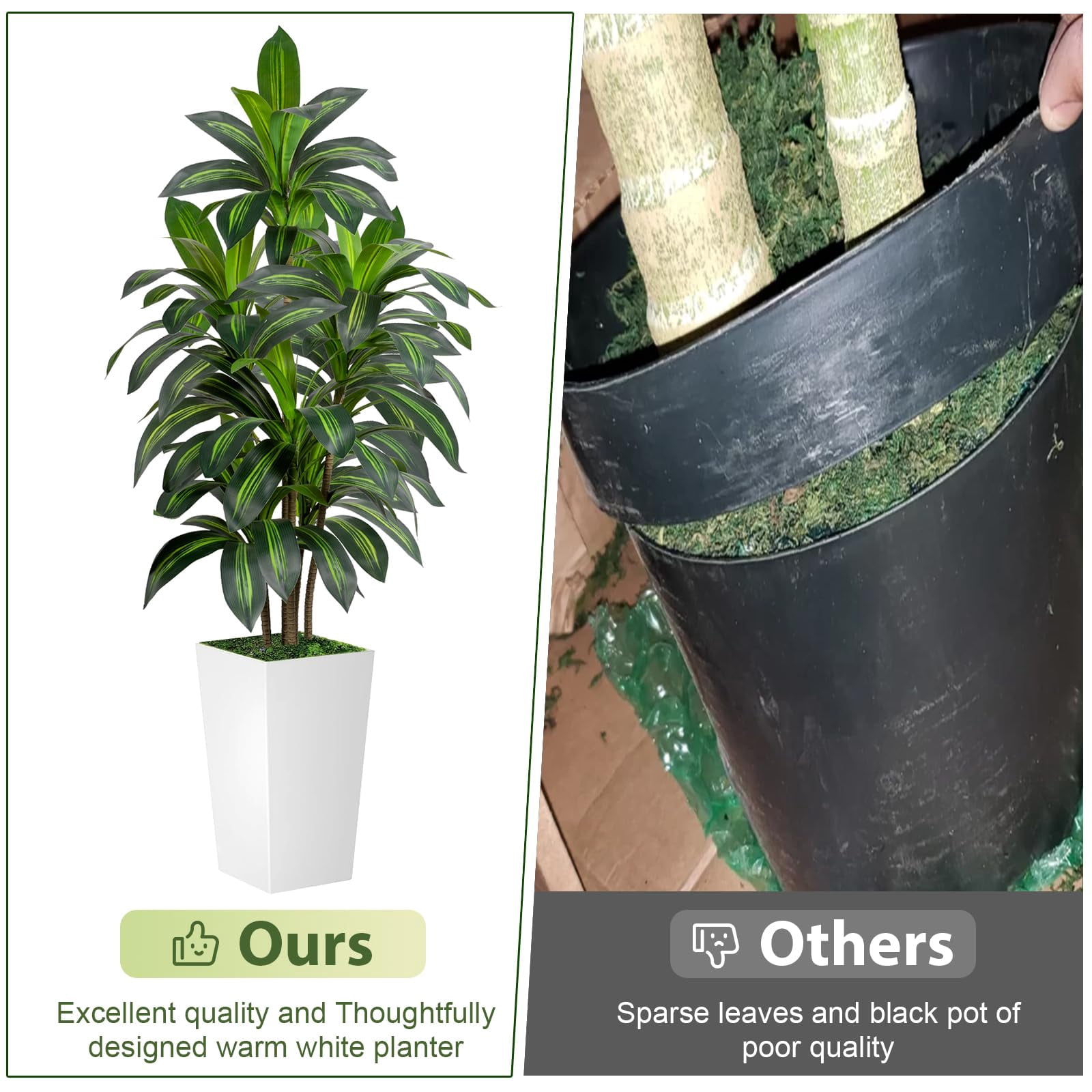 ROMSWI Artificial Dracaena Tree with Modern Square Planter (White, 5 ft) c4mt6