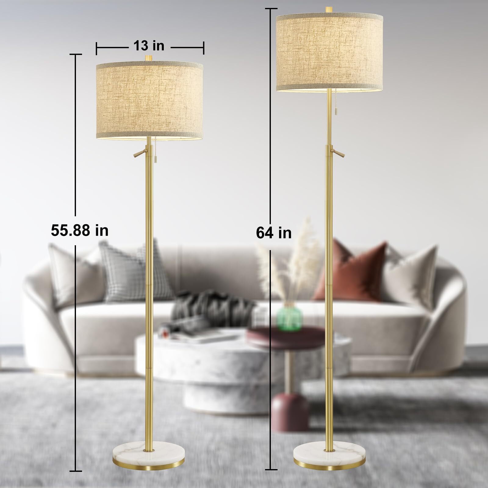 NATYSWAN Modern Floor Lamp with Marble Base, Adjustable Height Standing Lamp for Living Room and Bedroom (Gold, 55-64 in) 9fhm7