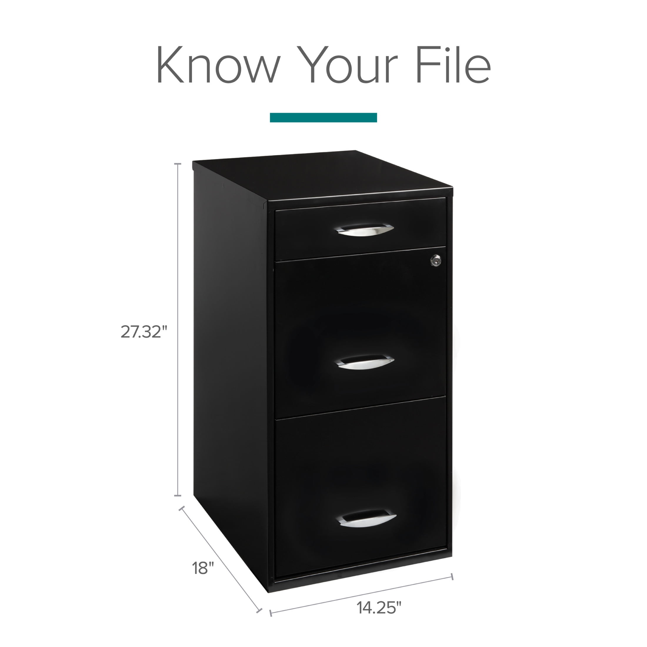 Space Solutions 3 Drawer Vertical File Cabinet with Pencil Drawer (Black, 18 in x 14 in x 27 in) 06h01
