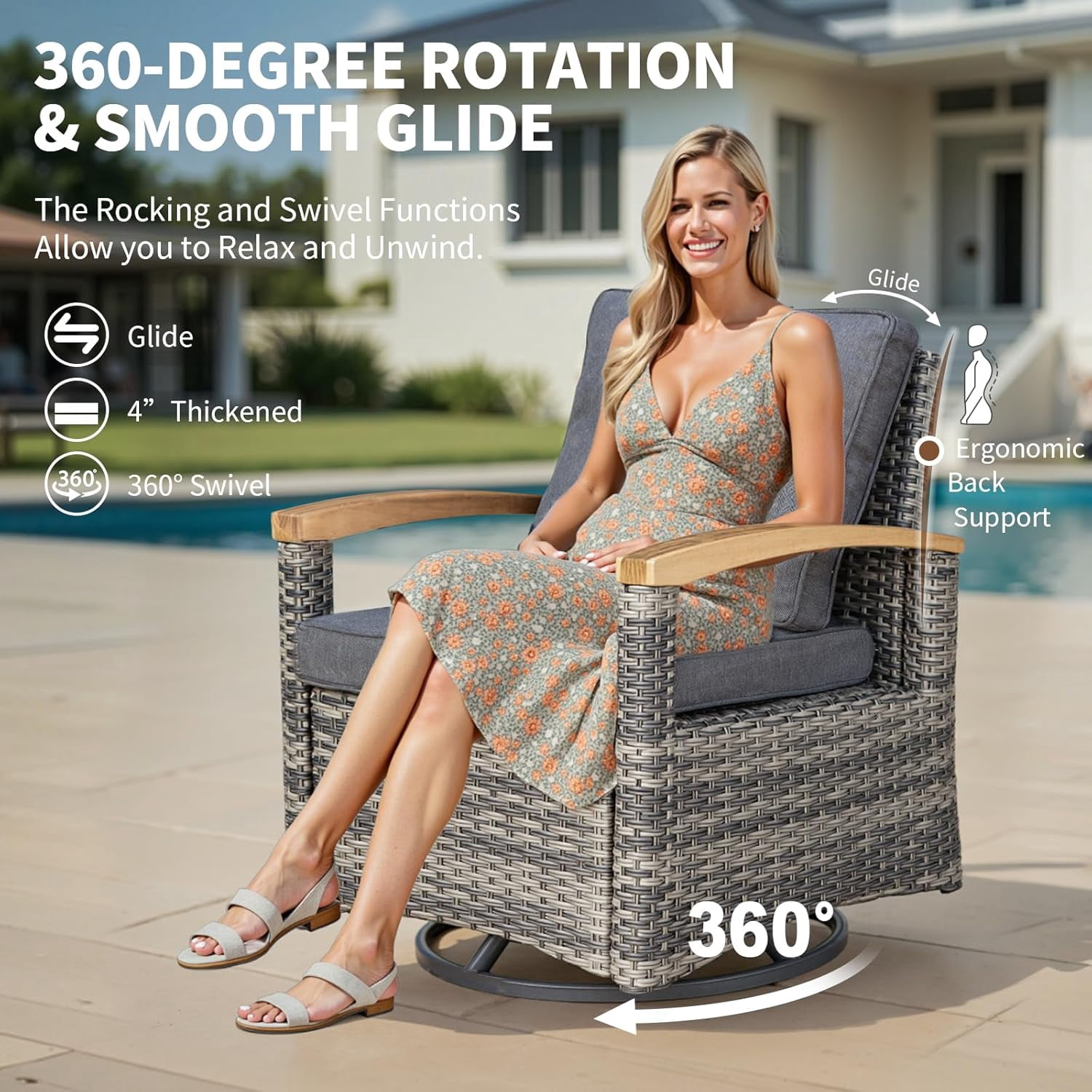 MEISSALIVVE 7-Piece Patio Furniture Set, Outdoor Rattan Conversation Set with Swivel Rocker Chairs and 3-Seat Sofa (Gray, 7-Piece Set) 6w9aq