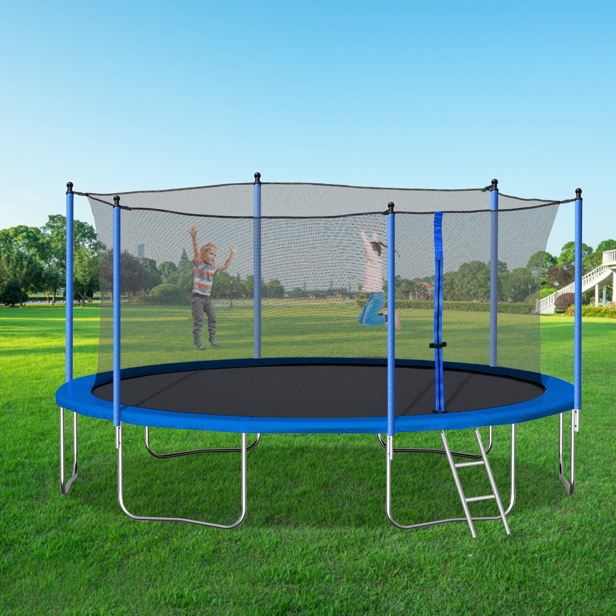 Sumdeal 14ft Outdoor Trampoline with Safety Enclosure and Ladder (Blue, 14 ft) ey7wa