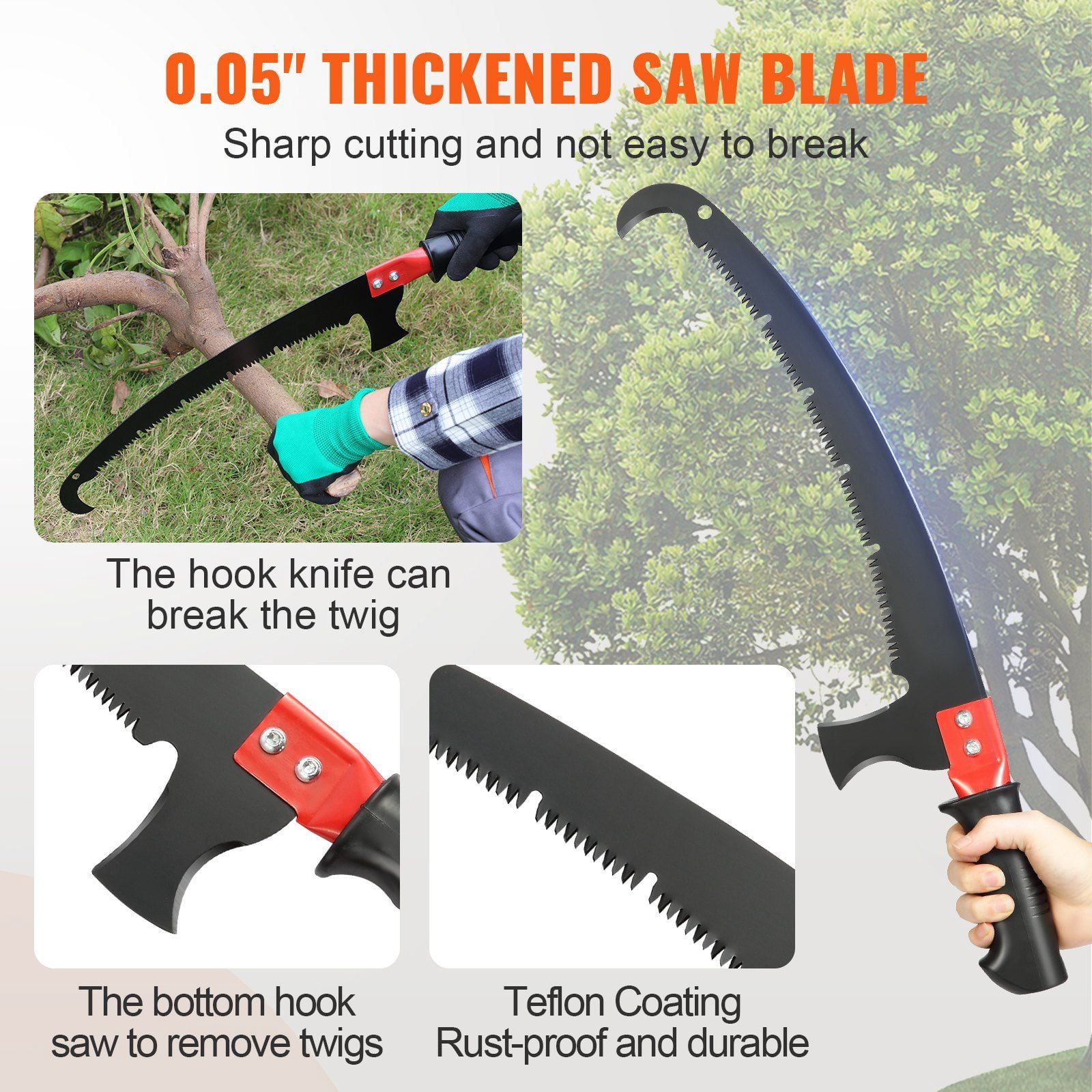 Generic Manual Pole Saw Extendable Tree Pruner with Sharp Carbon Steel Blade and Lightweight Aluminum Handle (20 ft) gv63h