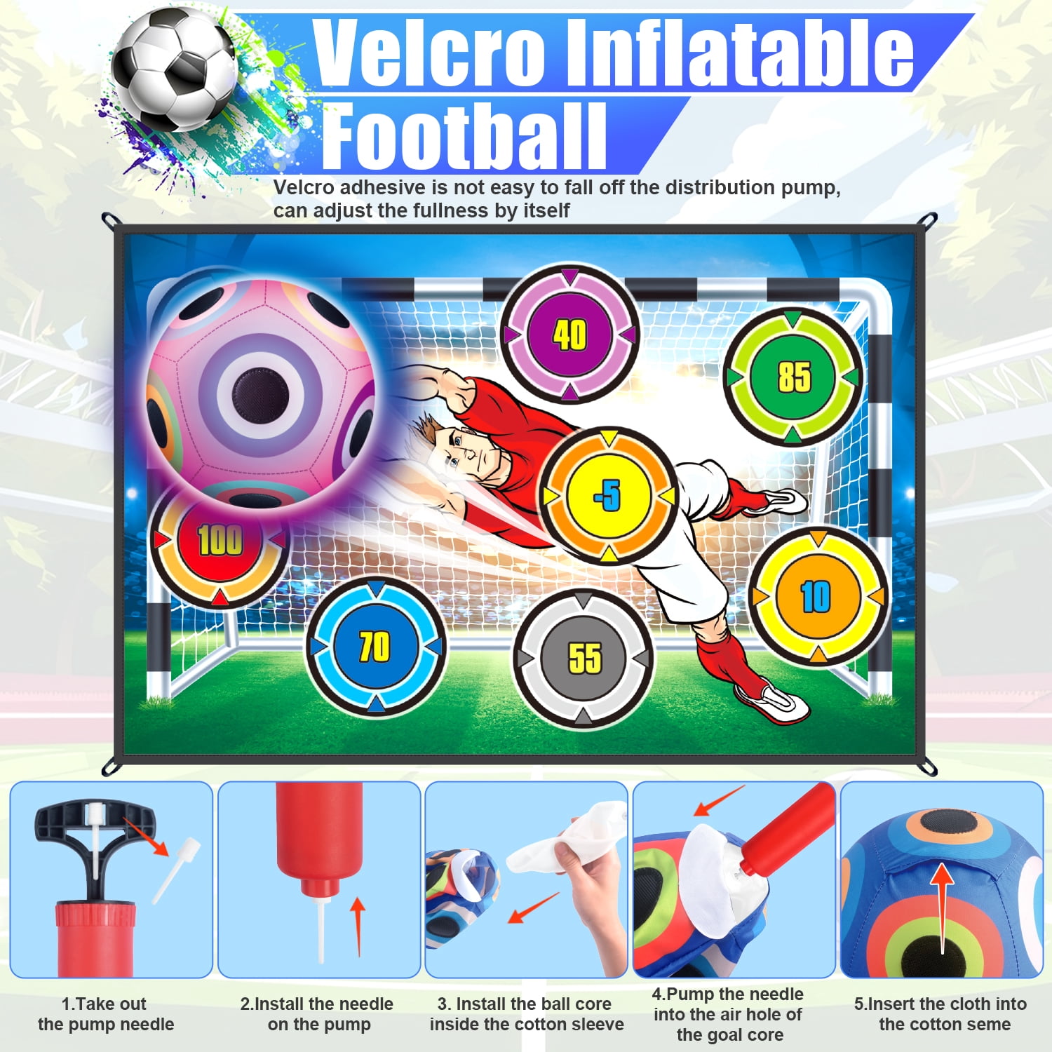 UUSUOO Soccer Toss Game Set for Kids, Indoor and Outdoor Interactive Sports Activity with 2 Balls and 1 Flannel Target (One Size) ogwms