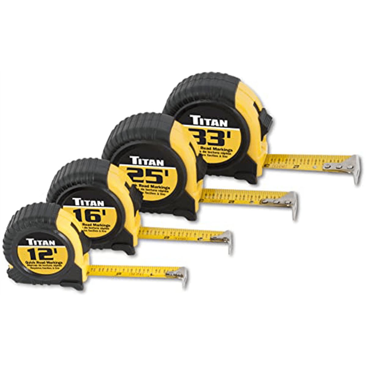 Titan Quick Read Cushion Grip Tape Measure Set (Black, 4 Piece) d8228