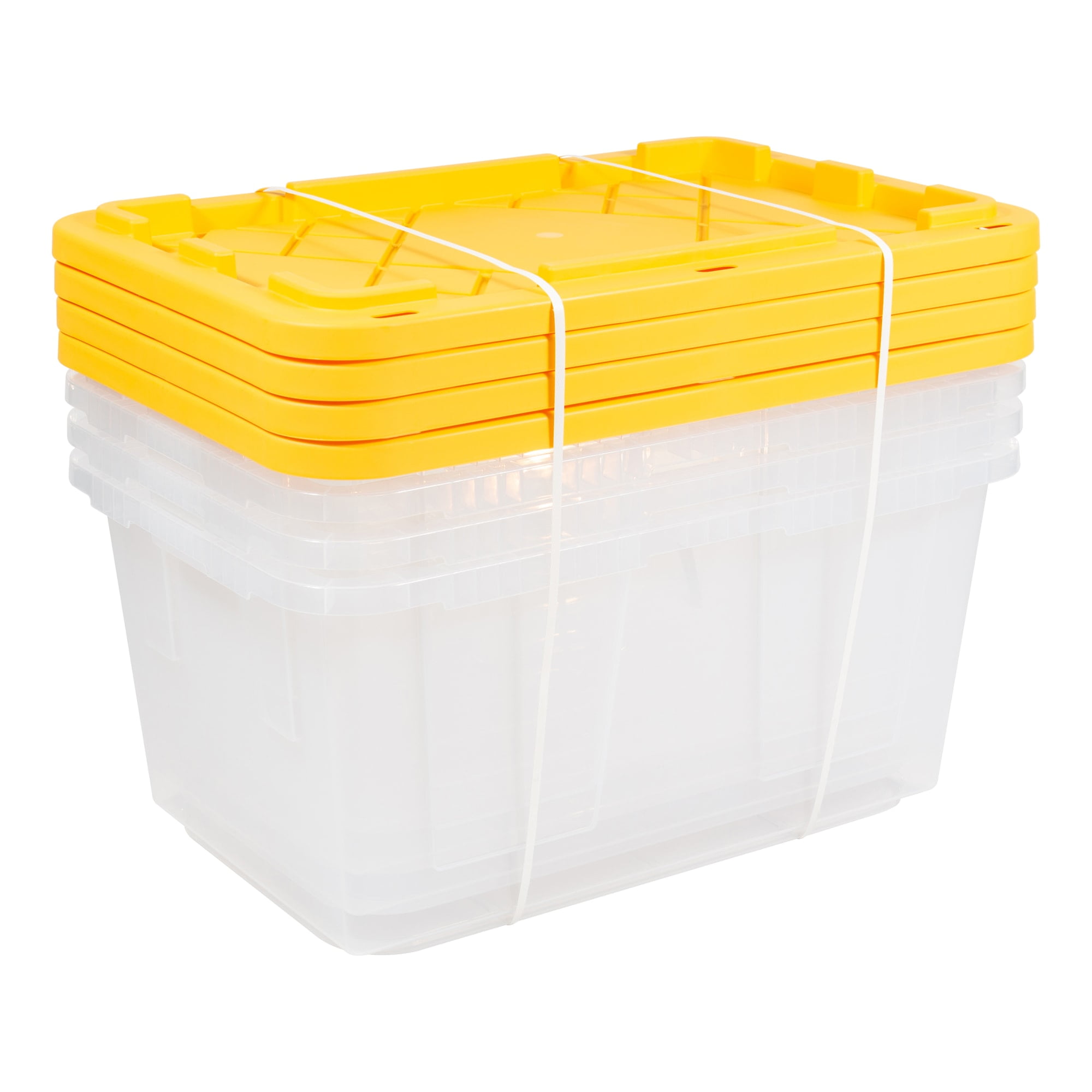 Greenmade Professional Heavy-Duty Storage Totes with Snap-Tight Lids (Clear/Yellow, 27 Gallon, 4-Pack) 0nxyd