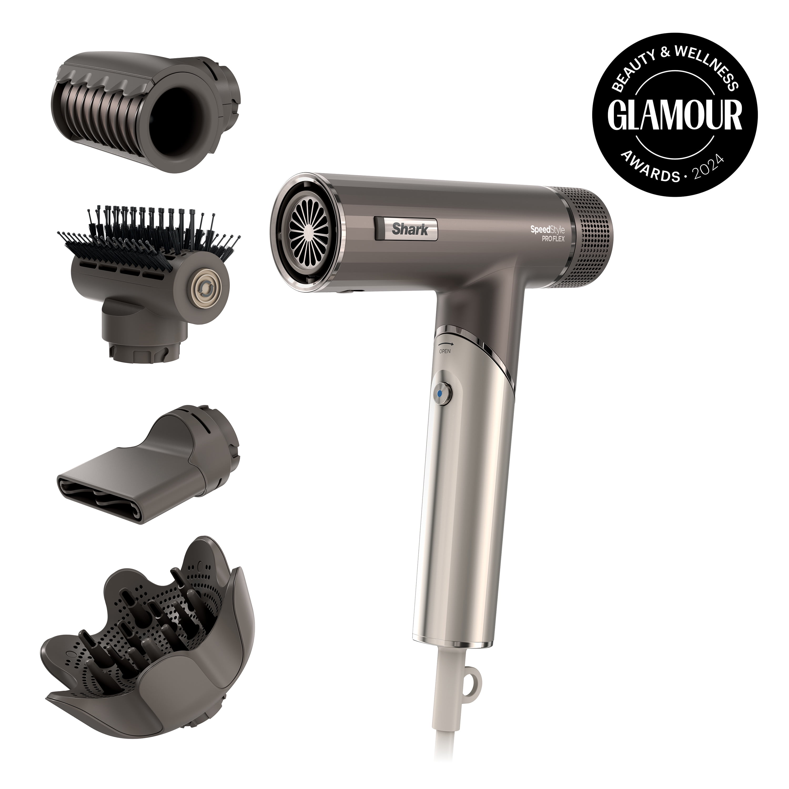 Shark SpeedStyle Pro FLEX Hair Dryer System, Professional Salon-Quality Styling Tool (Mocha Silver, Refurbished) tcnd7