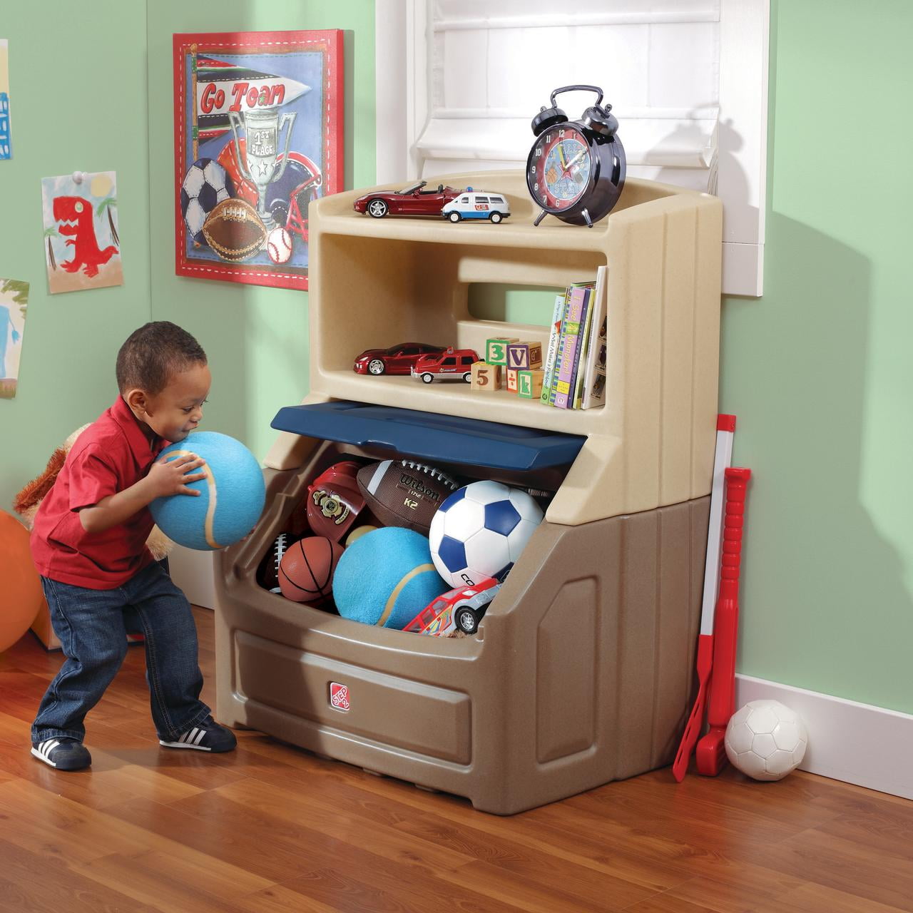 Step2 Lift & Hide Toy Box and Bookcase Organizer (Brown and Blue, 38 in Tall) mz6mz