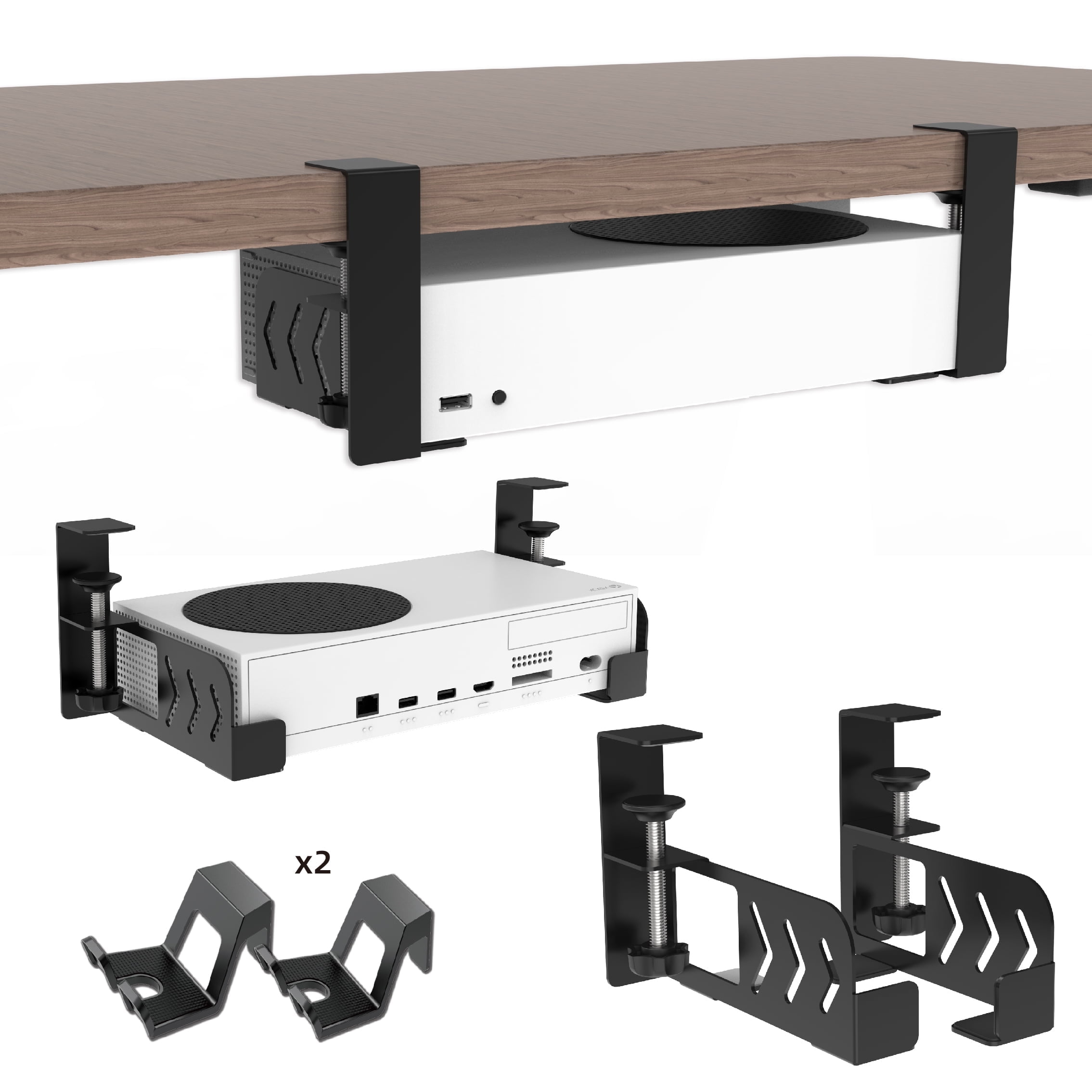 Boundless Trade Under Desk Mount for Xbox Series S, Heavy-Duty Clamp Installation, Space-Saving Gaming Console Holder (Black, 1 Pack) 35itc