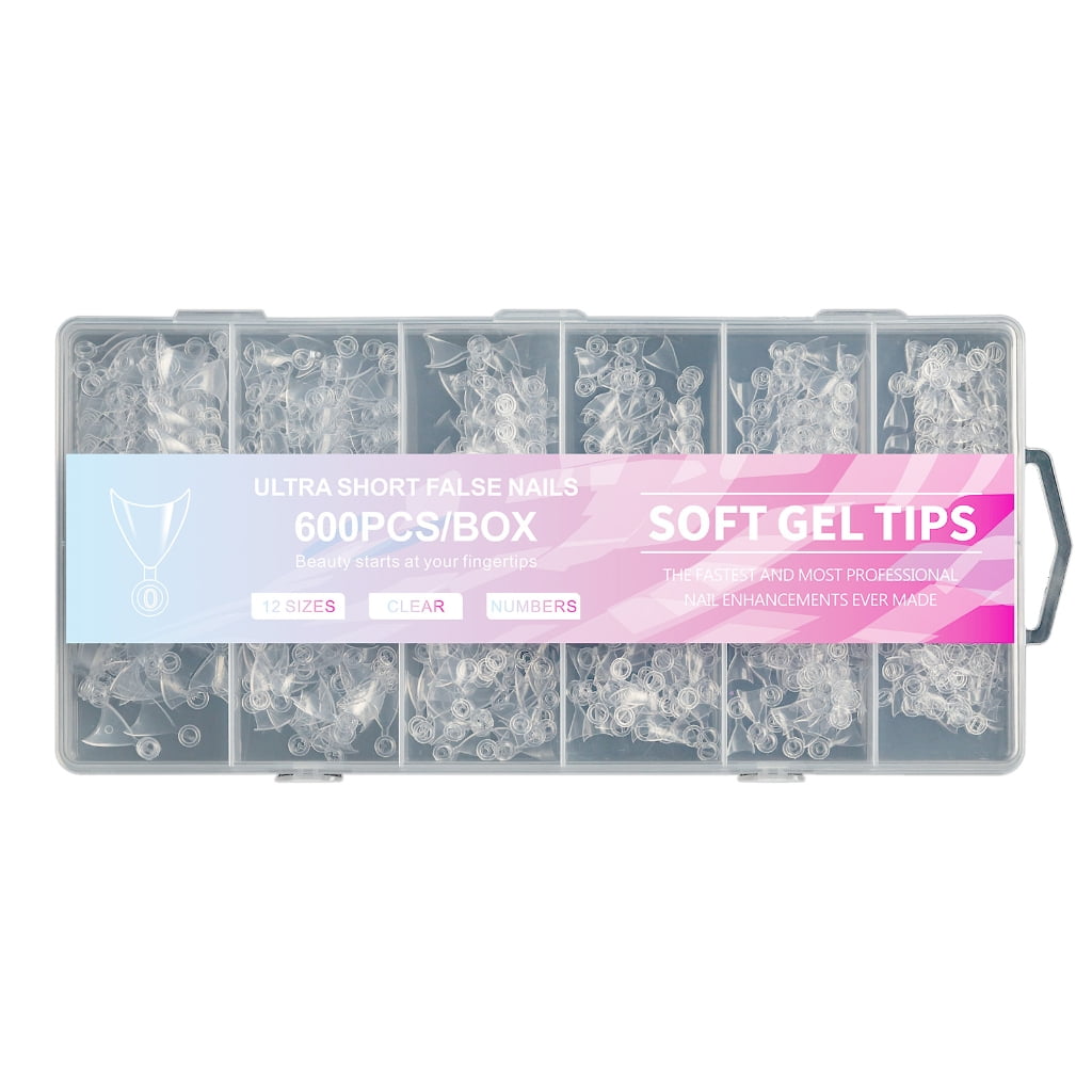 ROZYARD Clear Nail Tips for Acrylic Nails, Soft Gel Half Cover Tips (Clear, 600 Count) 7ogeb
