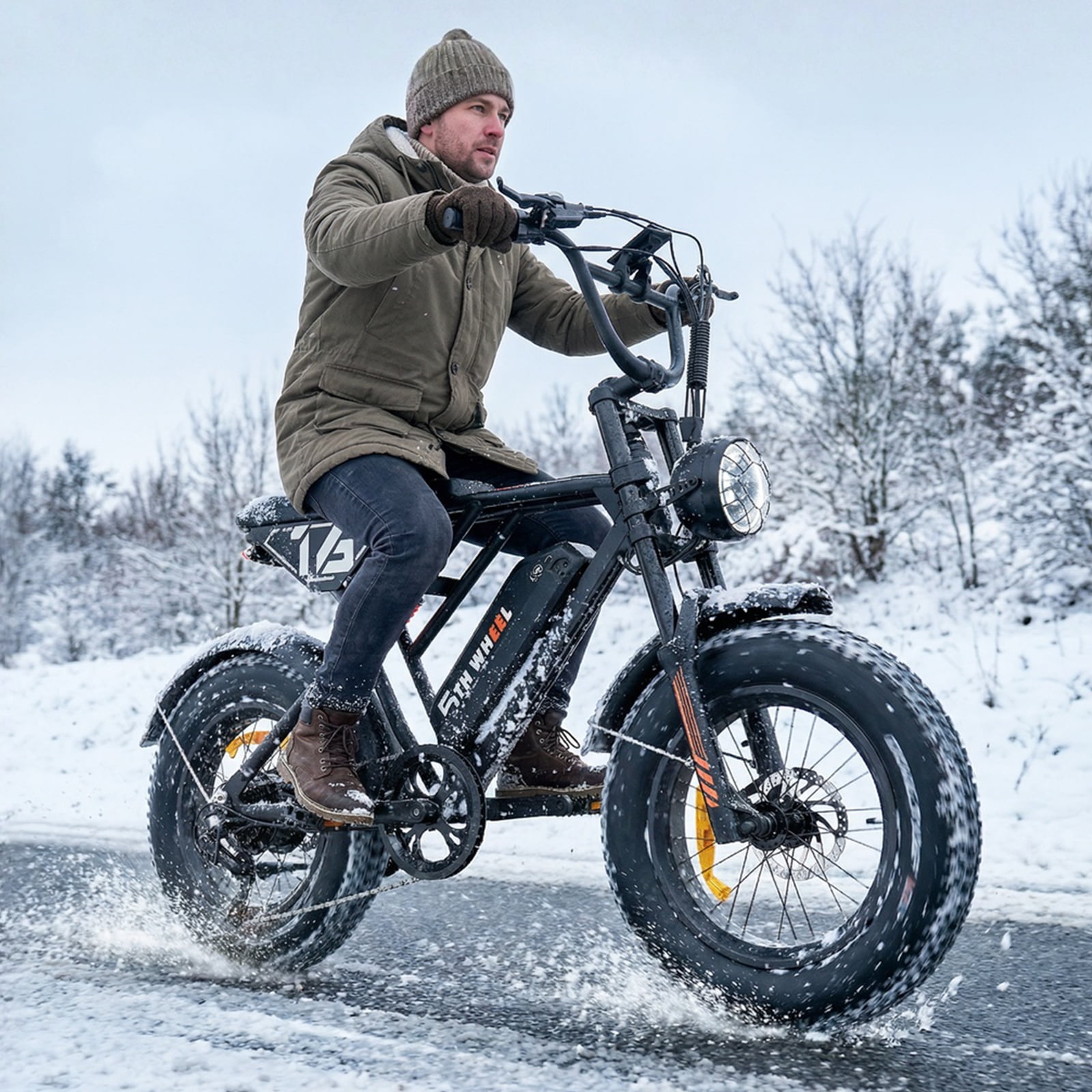 5TH WHEEL LB16 Electric Mountain Bike, 750W Motor, 20 in x 4 in Fat Tires, 48V 14.5Ah Removable Battery, 7-Speed (Black) 7zfem