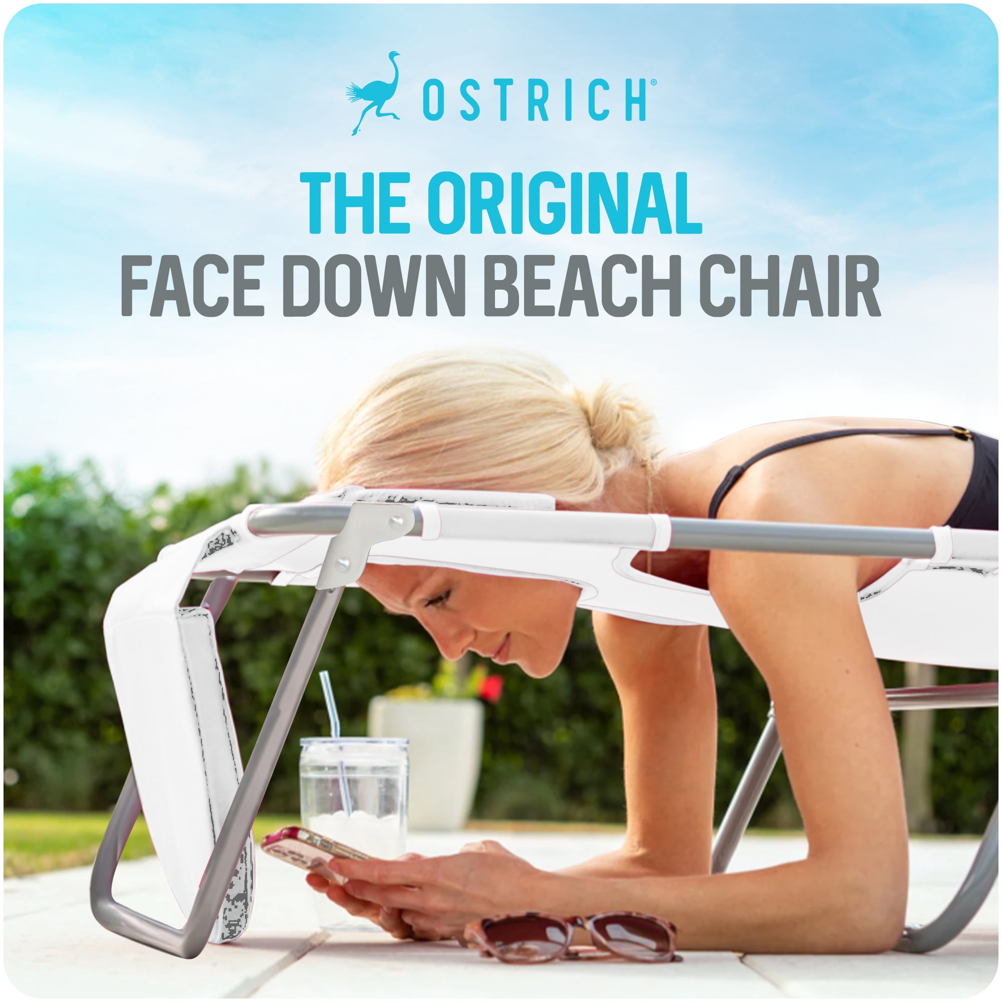 Ostrich Deluxe 3N1 Lightweight Outdoor Beach Lounge Chair with Footrest (White, 60.76 in x 28.10 in x 39.73 in) gu2iy