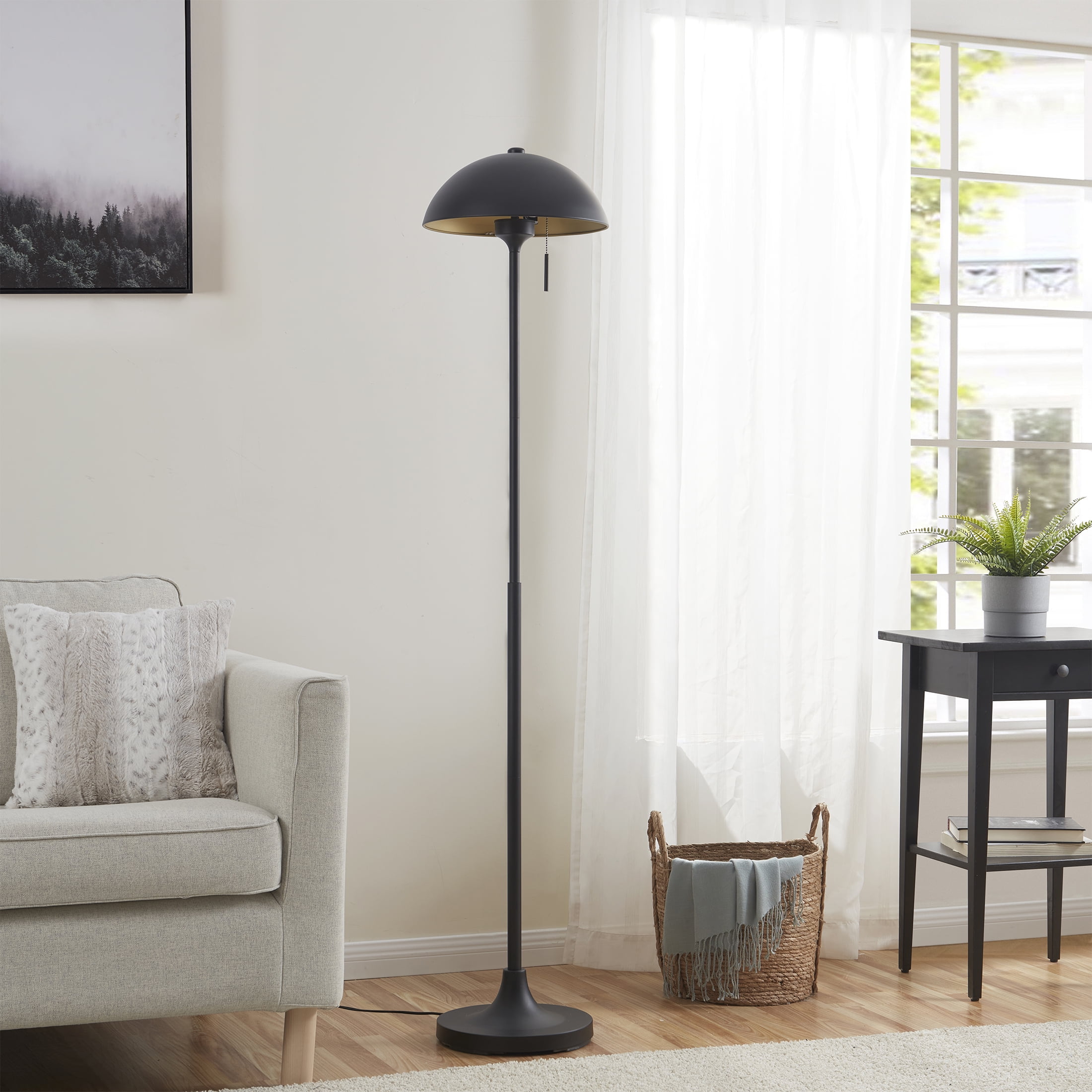Better Homes & Gardens Modern Dome Floor Lamp, Minimalist Standing Light for Living Room (Black, 62 in) nrap9