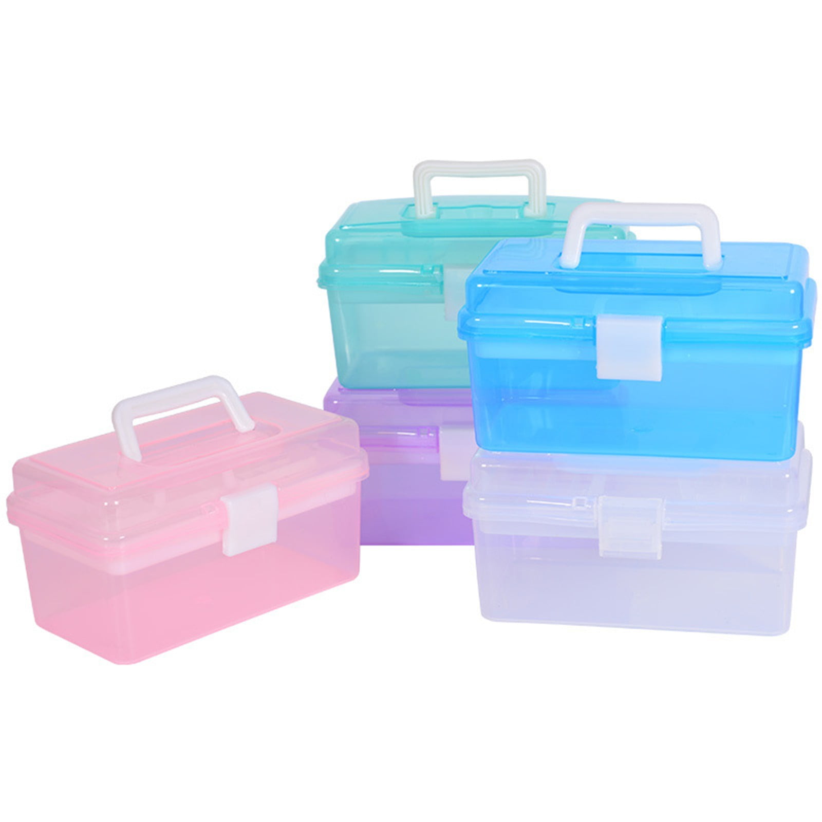 YDYB Multipurpose Plastic Storage Organizer with Removable Tray and Handle (Clear and Green, 7.1 in x 3.5 in x 4.1 in) 52shm