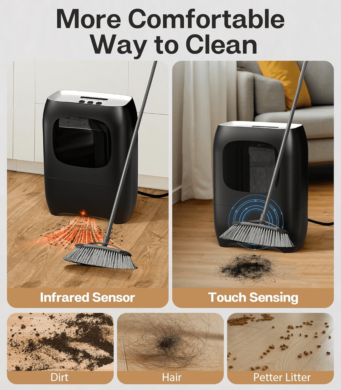 VicTsing Touchless Stationary Vacuum, Automatic Electric Dustpan for Pet Hair and Debris (Black, 1 Unit) 98txa