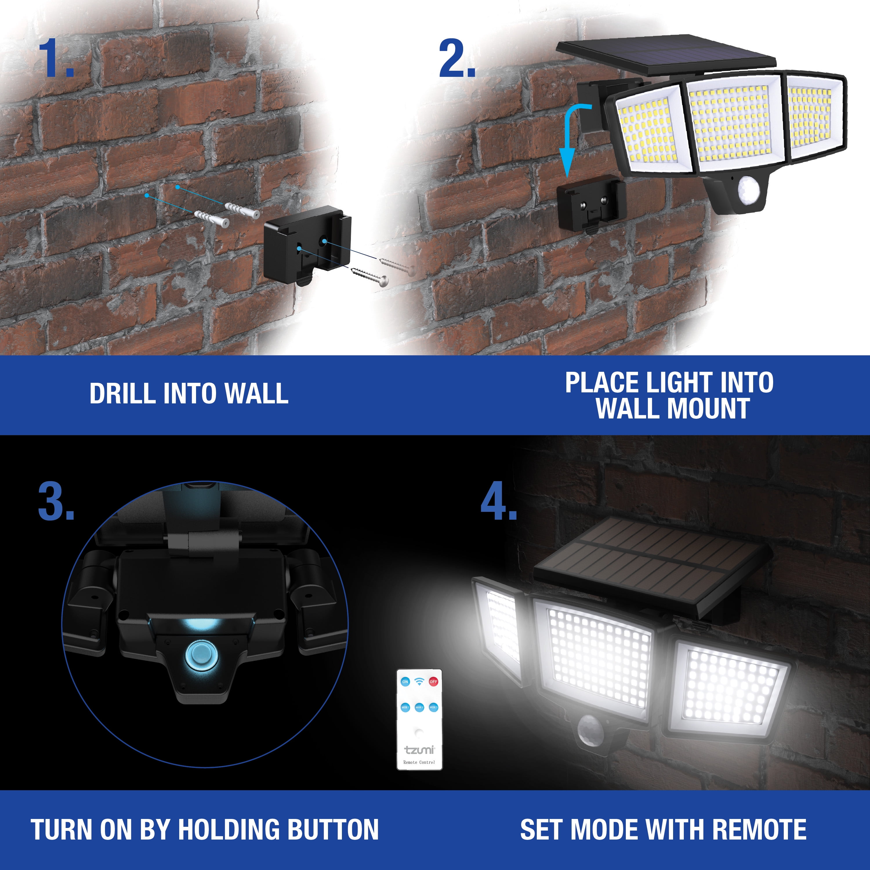 Tzumi Solar Motion Sensor Outdoor Flood Lights with Wireless Remote (Black, 2-Pack, 11 x 4.8 x 5 in) yt1q8
