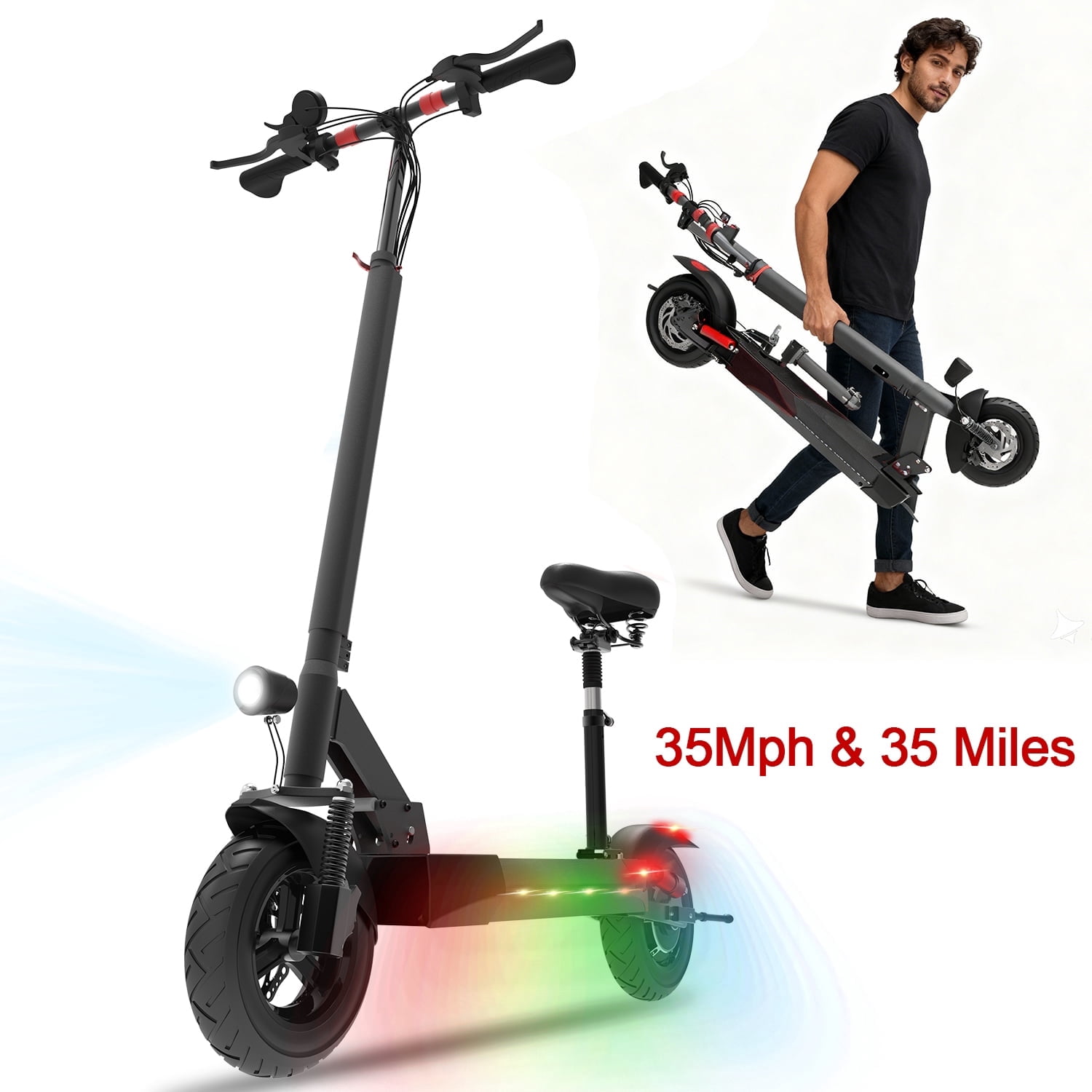 JUEXING Foldable Electric Scooter, 1200W Motor 35 MPH Commuter E-Scooter with Removable Seat (Black, 35 Miles Range) gvbd5